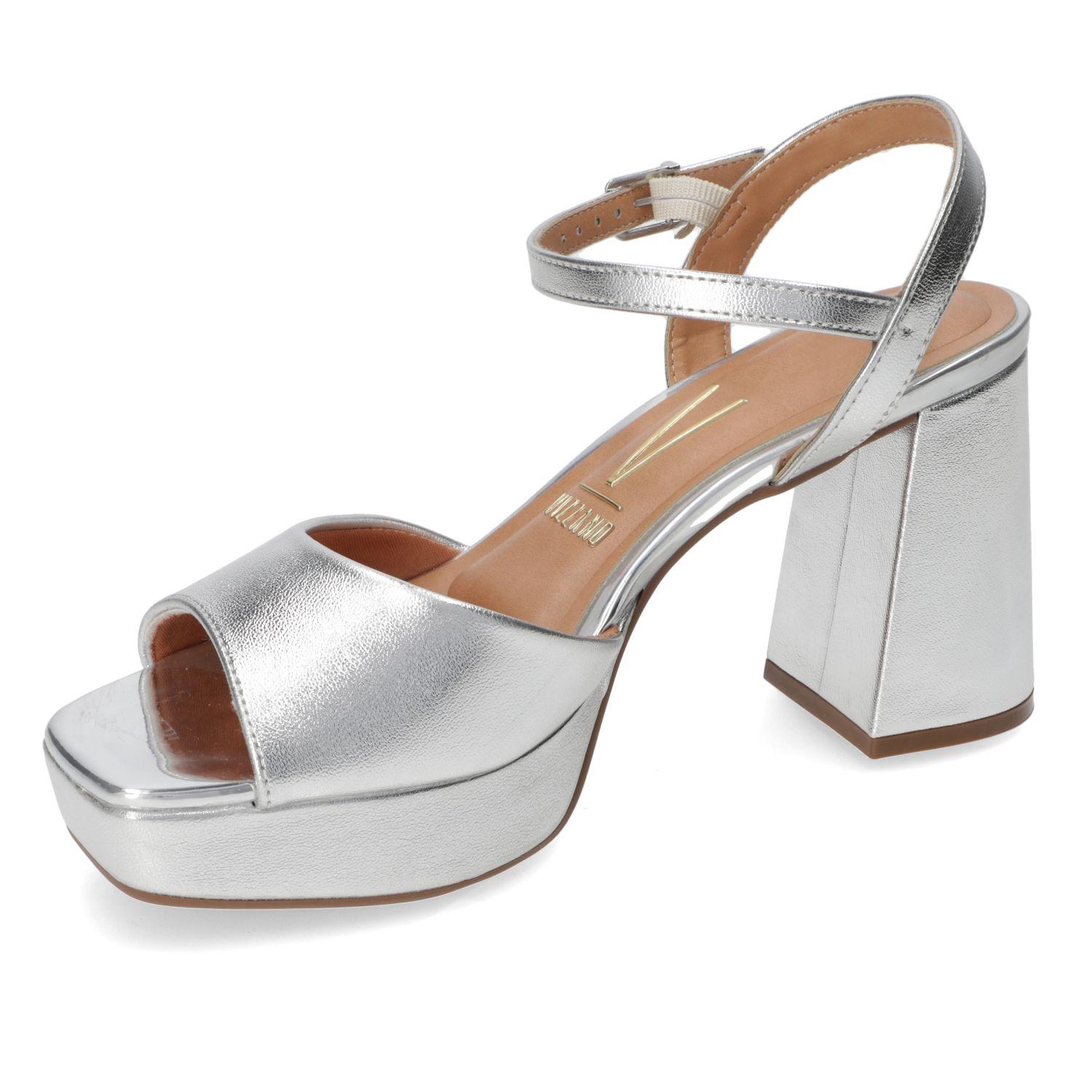Sandalia Taco Vizzano Plateado Metalico 15745-2