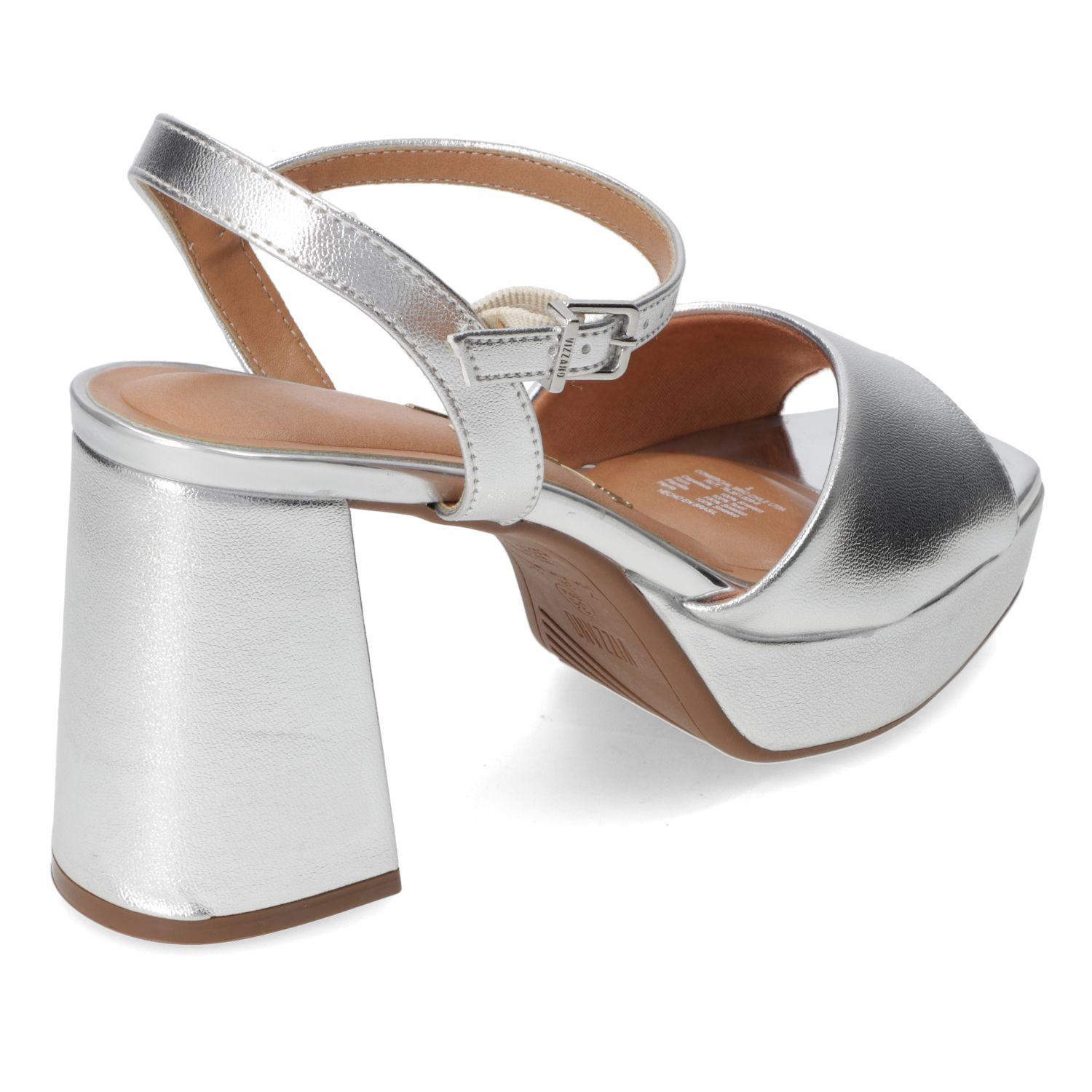 Sandalia Taco Vizzano Plateado Metalico 15745-3