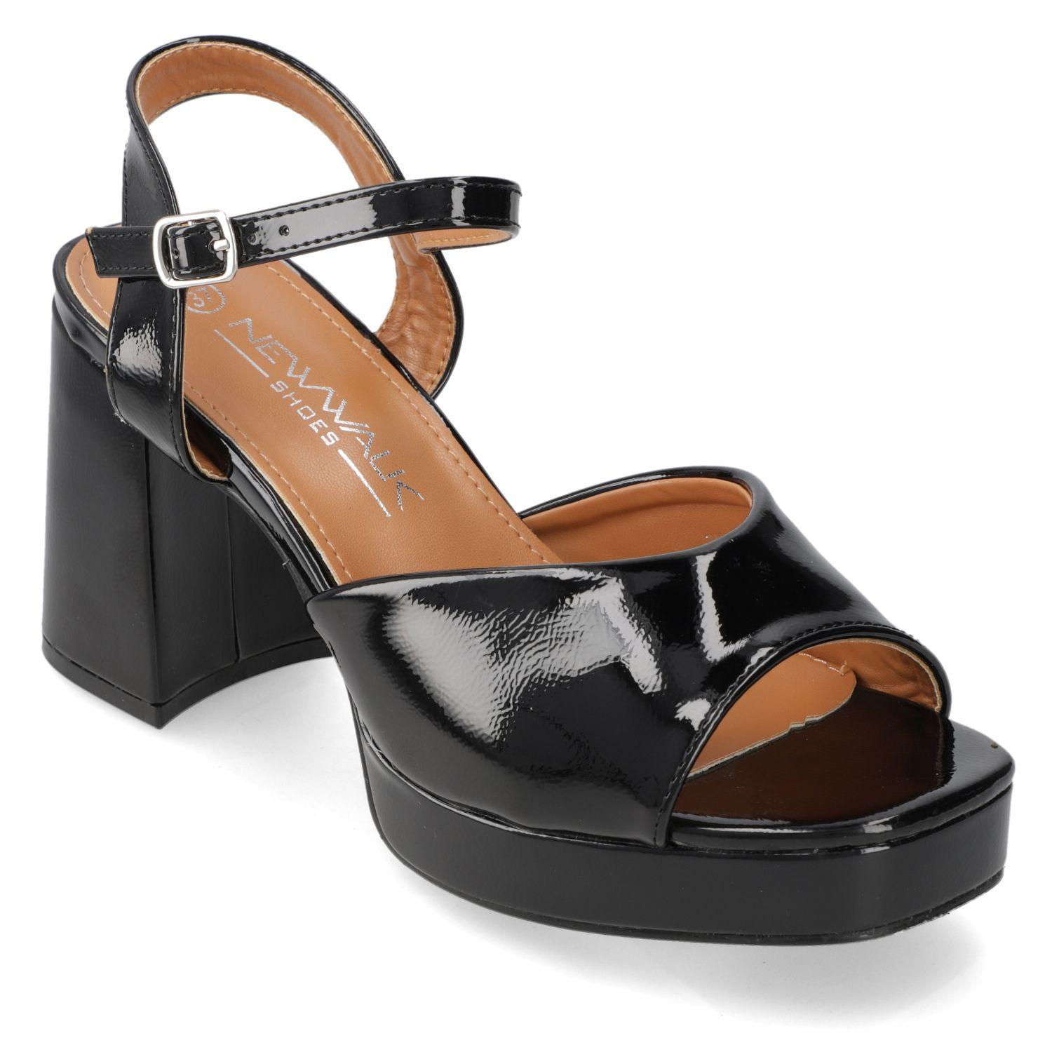 Sandalia Fiesta Taco Ancho Negra New Walk Mujer-0