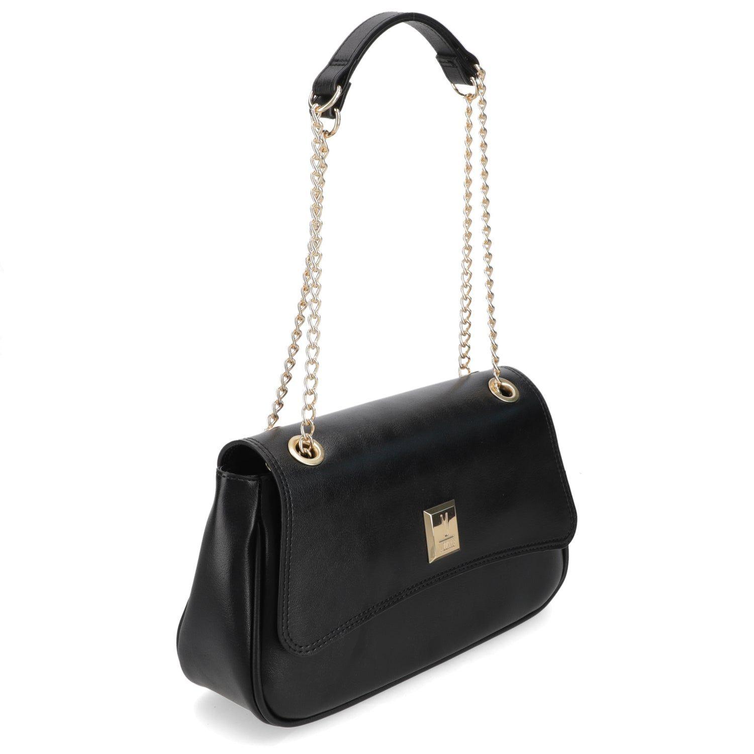 Cartera Vizzano Negra con Cadena Dorada y Logo Metálico-3