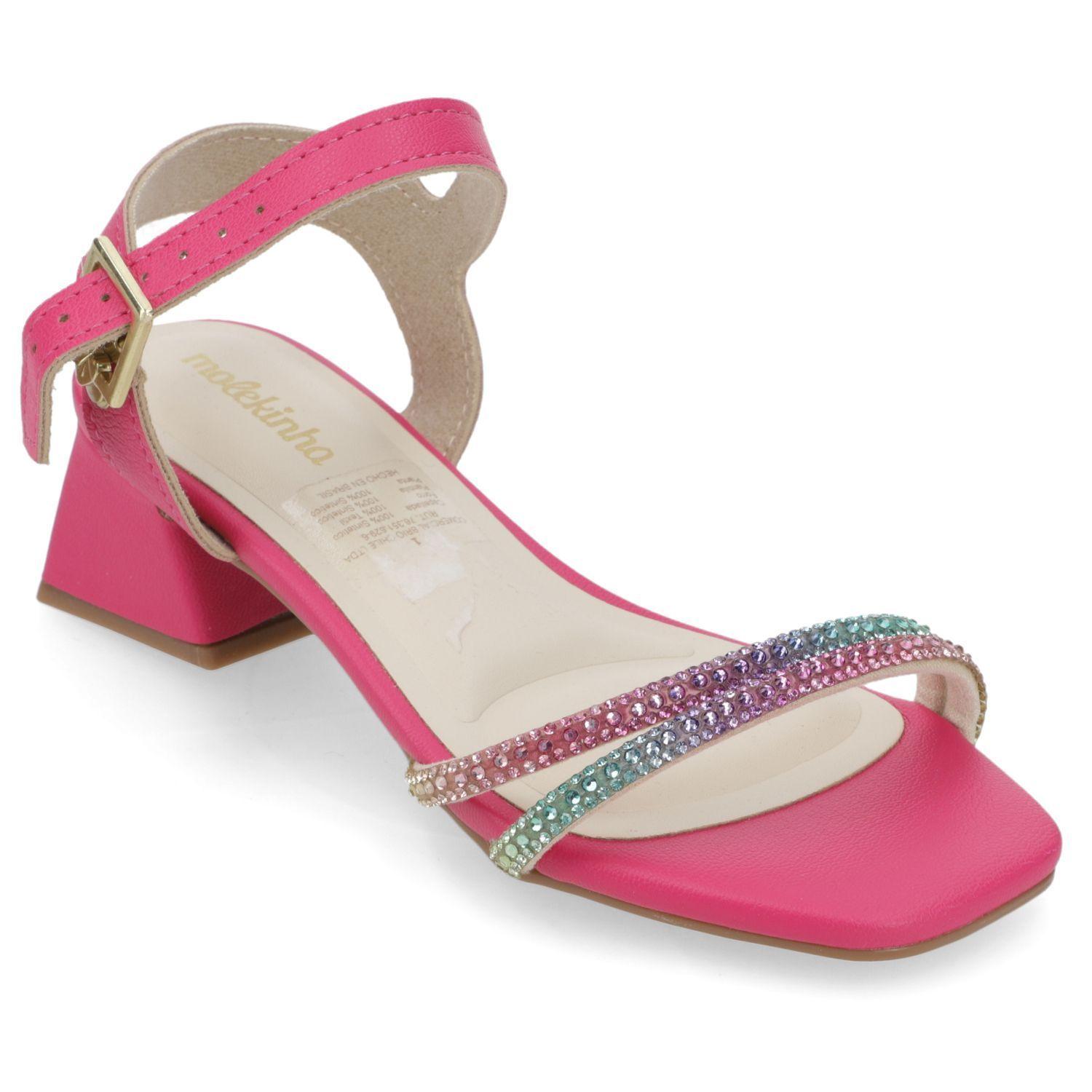 Sandalia con Taco Niña Rosa con Brillos Molekinha-0