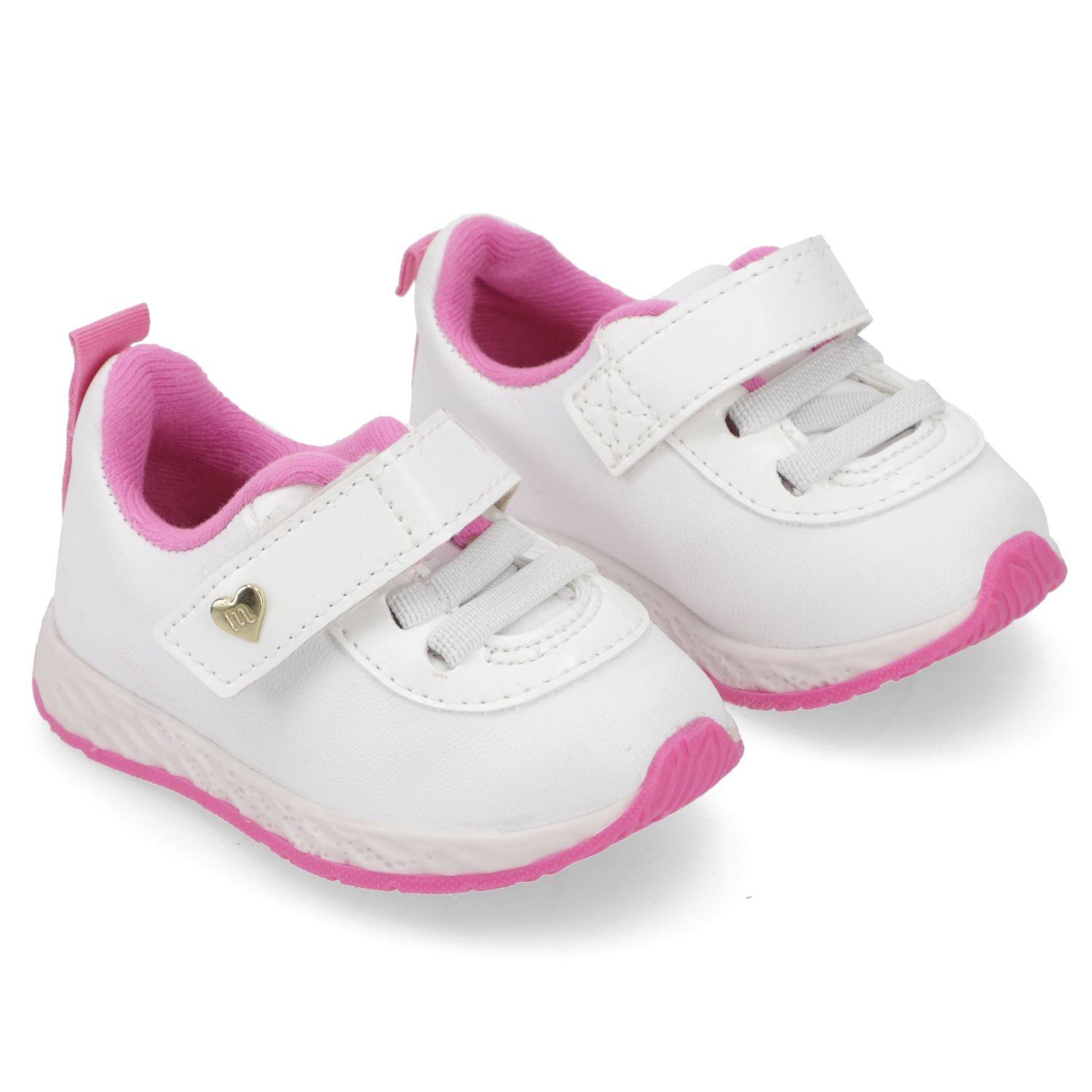 Zapatilla Urbana Niña Blanca con Detalles Rosados y Cierre Velcro-0