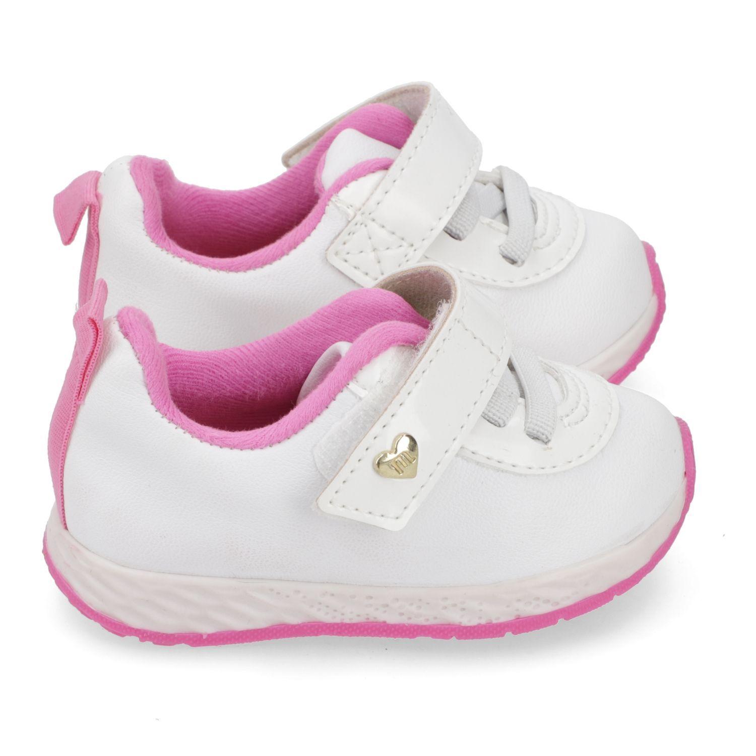Zapatilla Urbana Niña Blanca con Detalles Rosados y Cierre Velcro-1