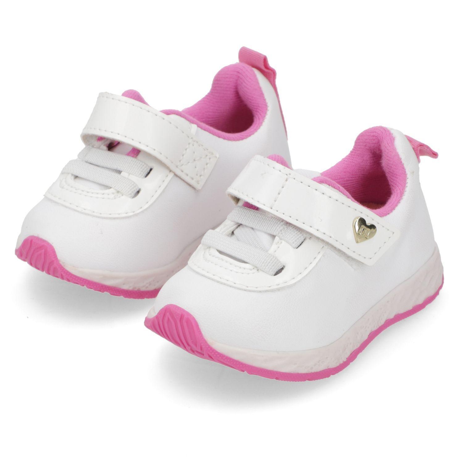 Zapatilla Urbana Niña Blanca con Detalles Rosados y Cierre Velcro-2