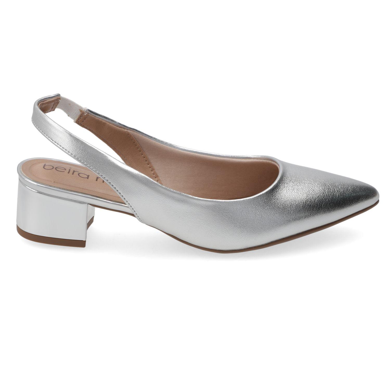 Stiletto Beira Rio Plateado Metalico Taco 5 Cm-1