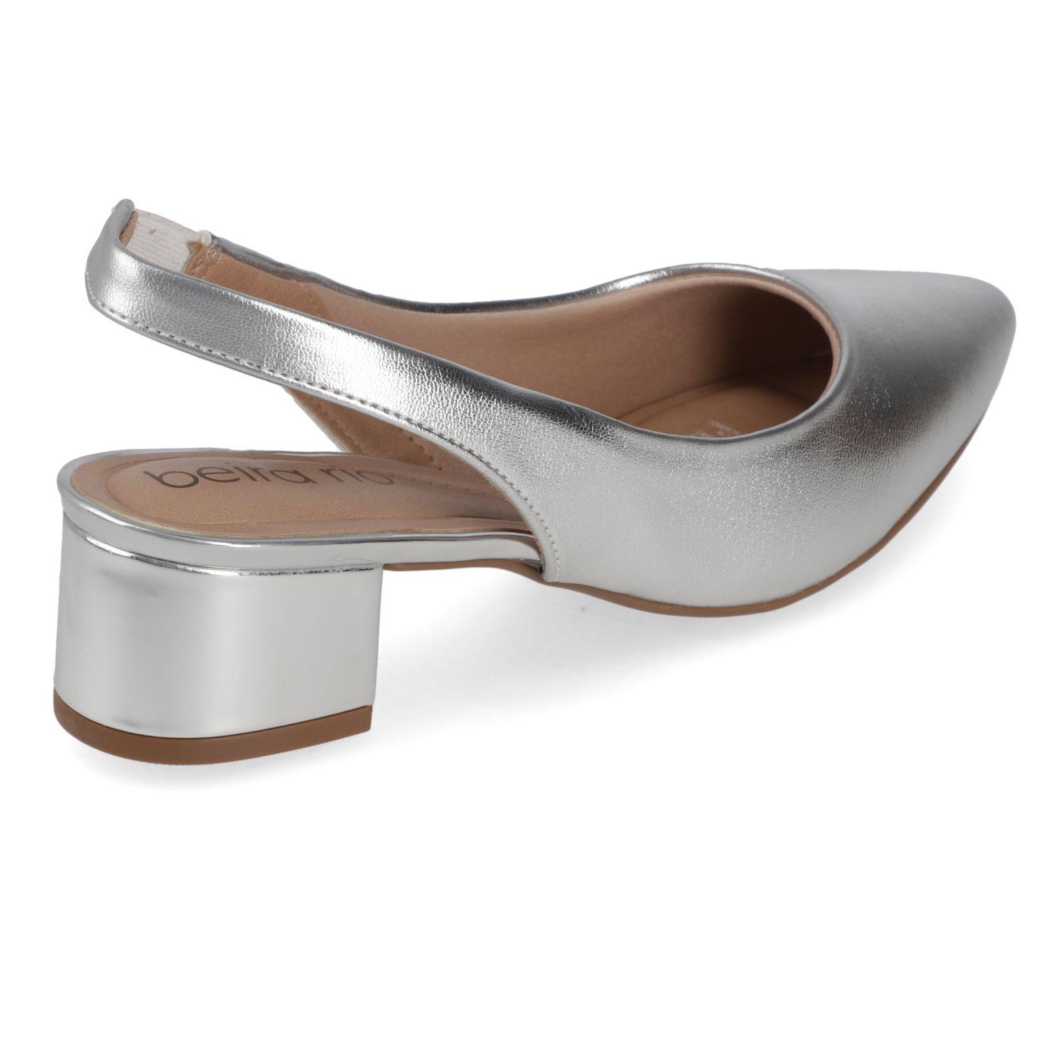 Stiletto Beira Rio Plateado Metalico Taco 5 Cm-3