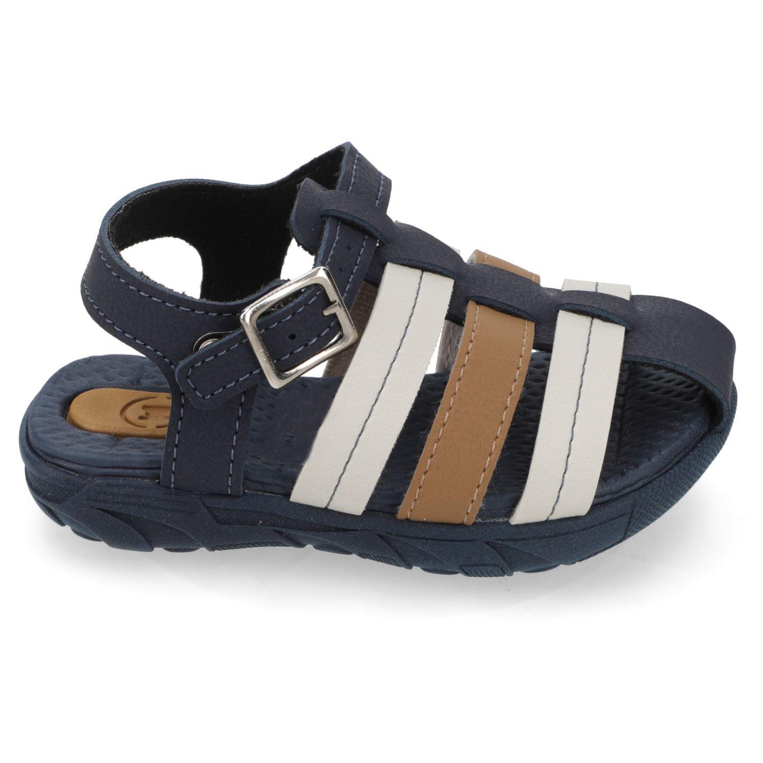 Sandalia Niño Multicolor Azul, Café y Beige con Hebilla Ajustable-3