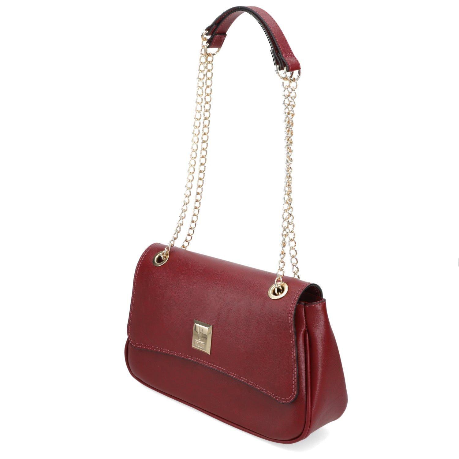 Cartera Vizzano Burdeo con Cadena Dorada y Logo Metálico-1