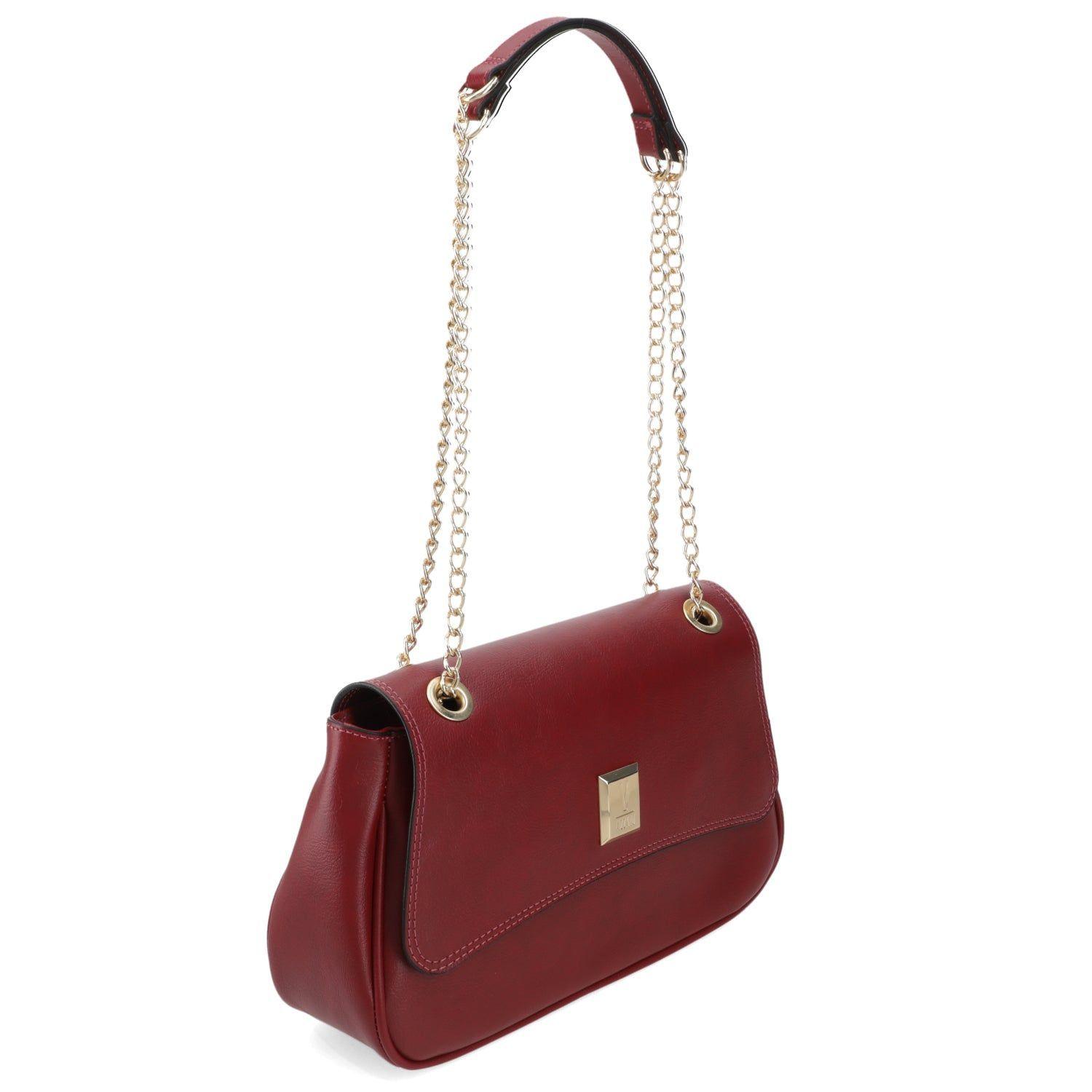 Cartera Vizzano Burdeo con Cadena Dorada y Logo Metálico-4