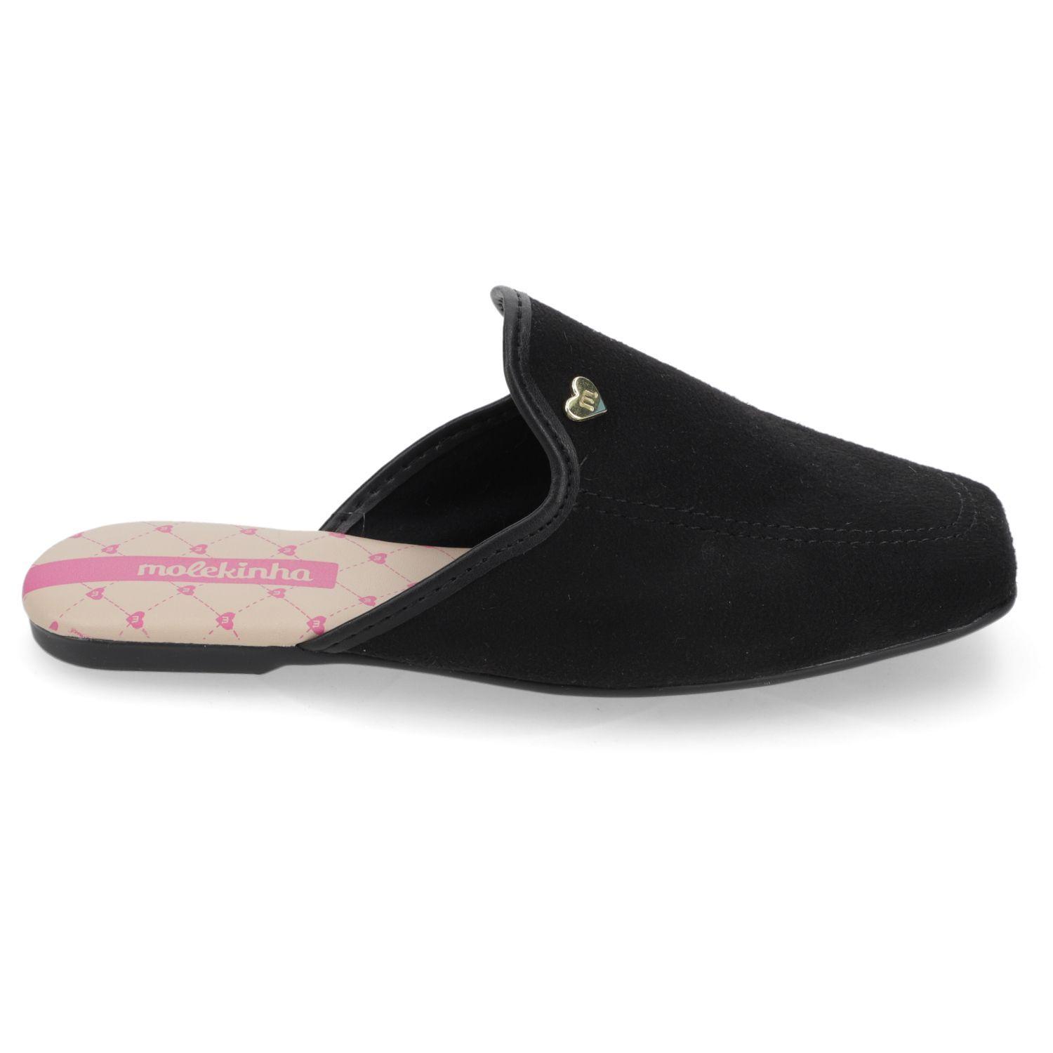 Sandalia Mule Niña Negro con Detalle de Corazón Dorado-1