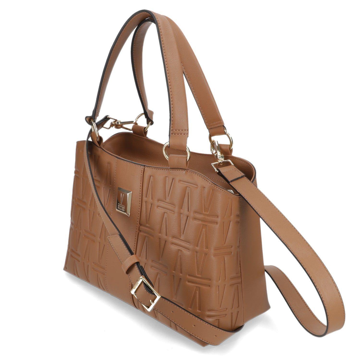 Cartera Tote Mujer Vizzano Camel Diseño Grabado y Logo Metálico-5