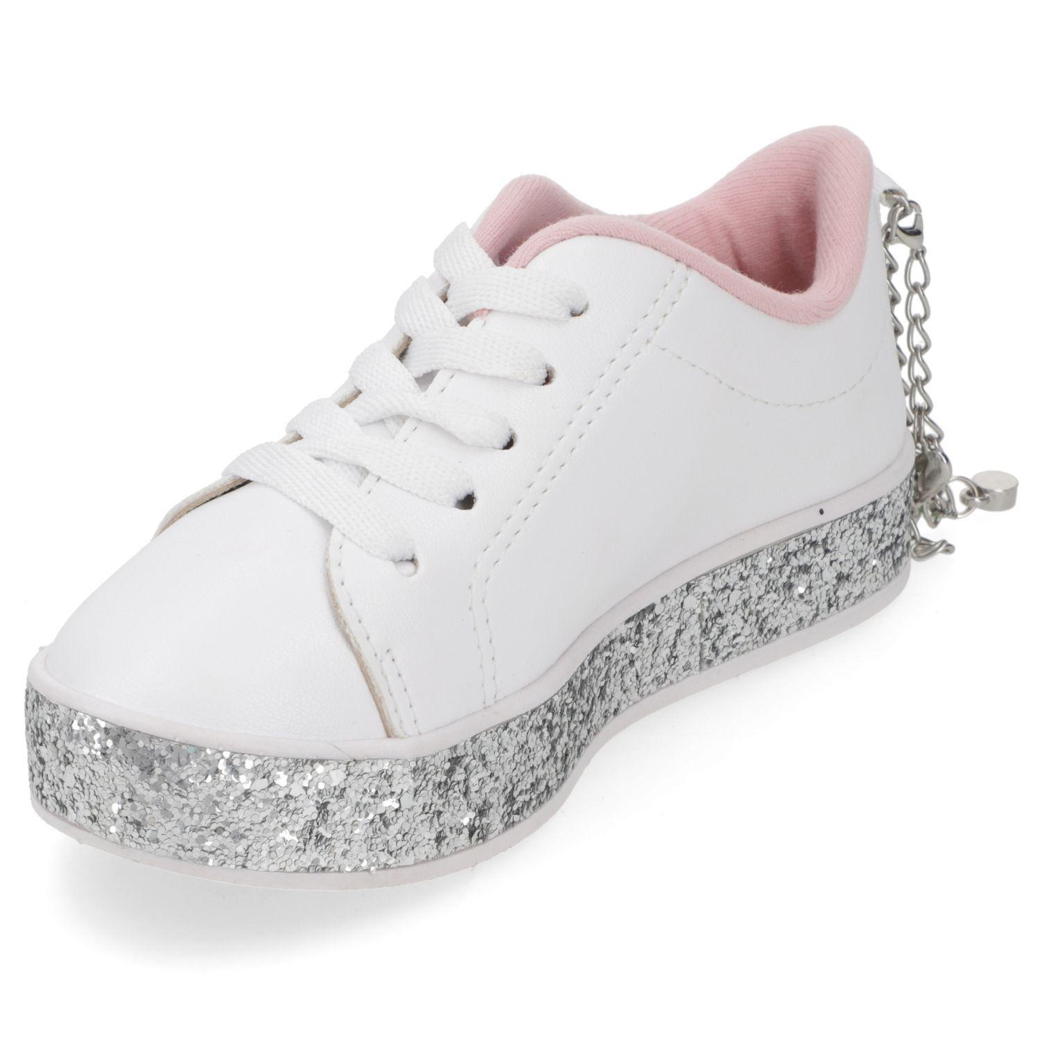 Zapatilla Urbana Niña Blanca con Glitter Plateado Molekinha-2