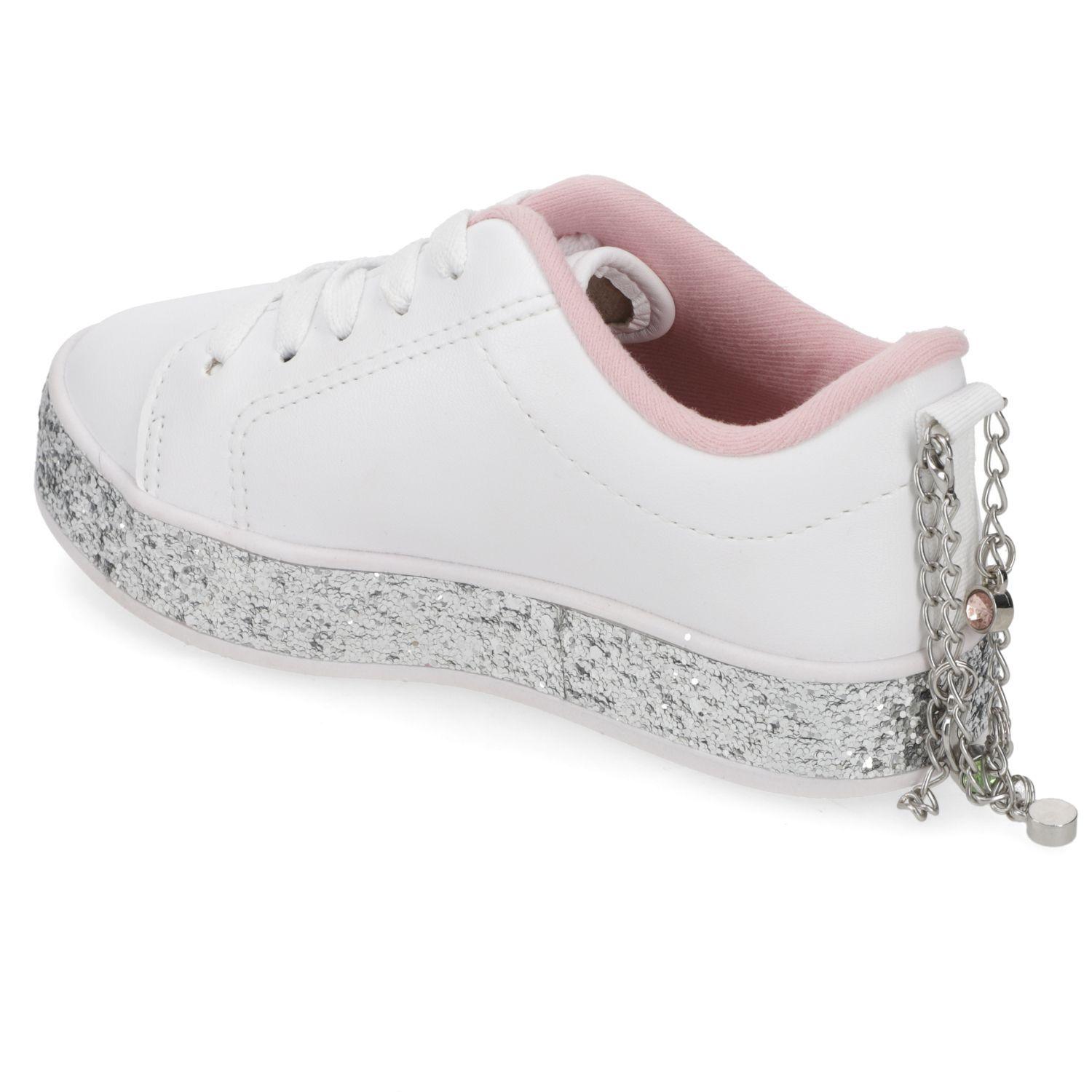 Zapatilla Urbana Niña Blanca con Glitter Plateado Molekinha-3