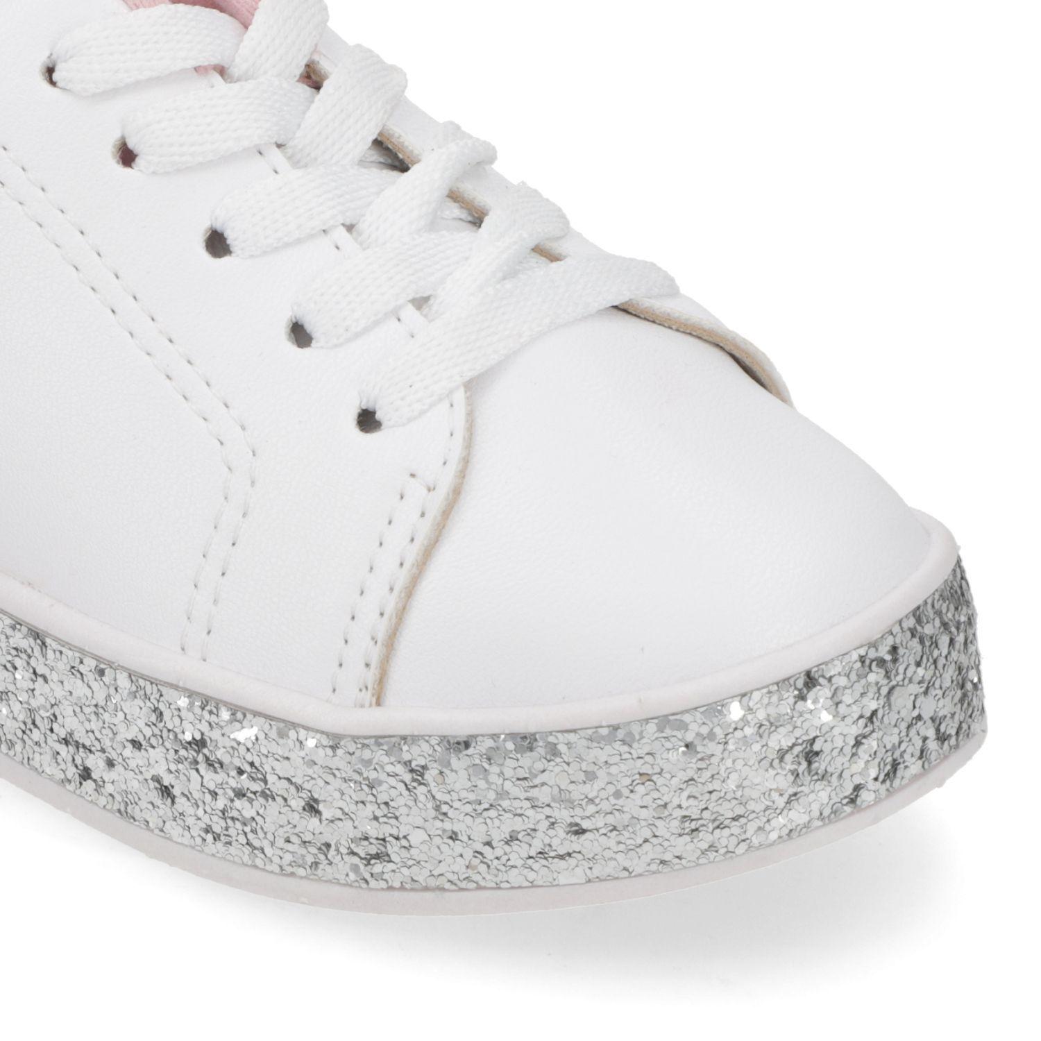 Zapatilla Urbana Niña Blanca con Glitter Plateado Molekinha-5