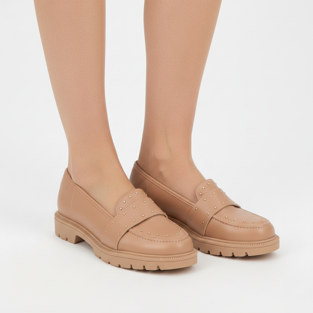 Mocasines Nude Con Tachas Beira Rio-1