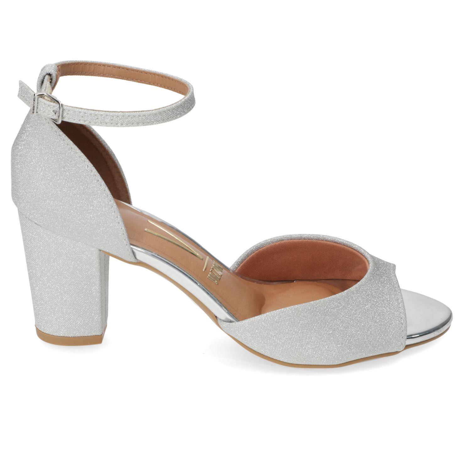 Sandalia Taco Vizzano Plateado Metalico 13717-1