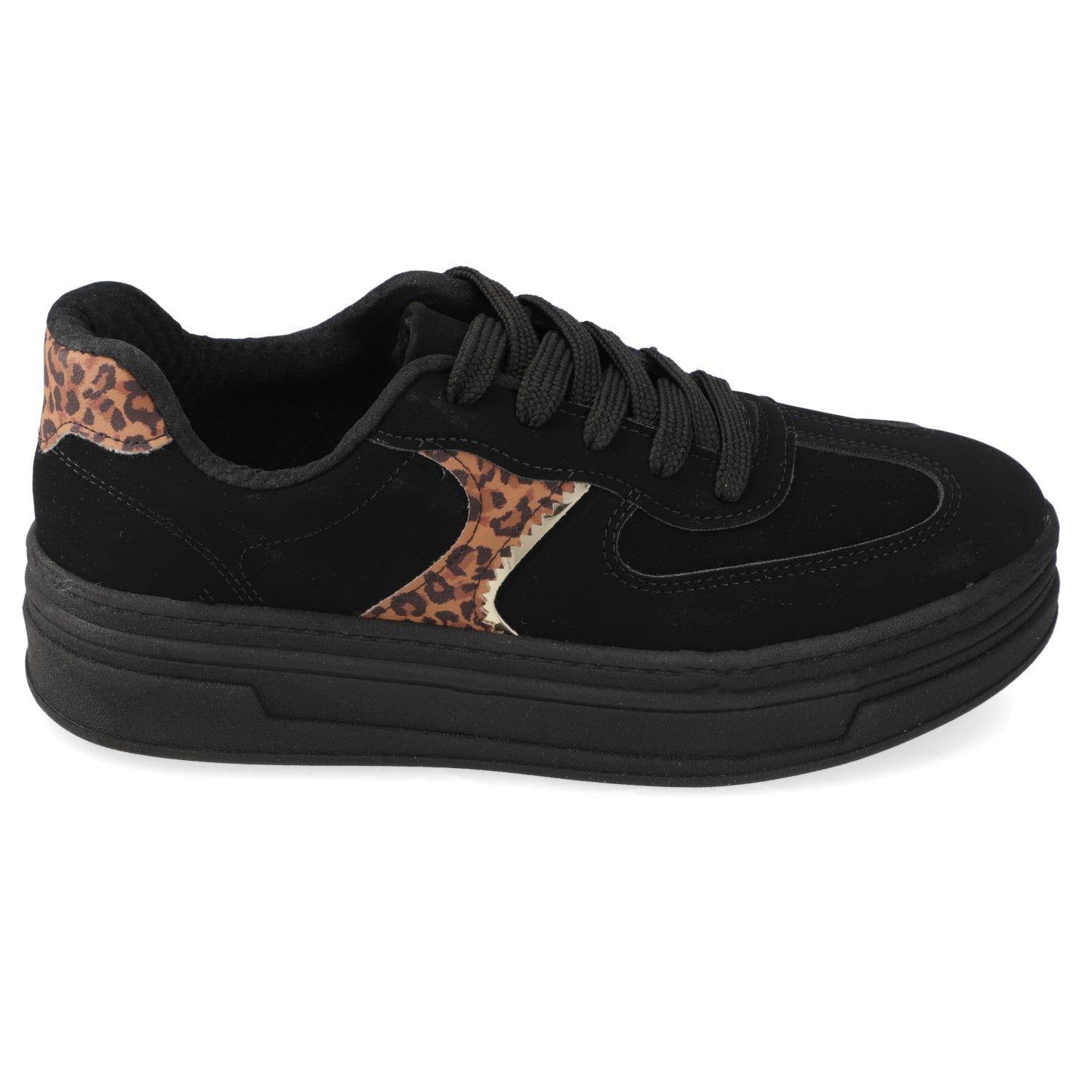 Zapatillas Casuales Negras Animal Print Plataforma Beira Rio-0