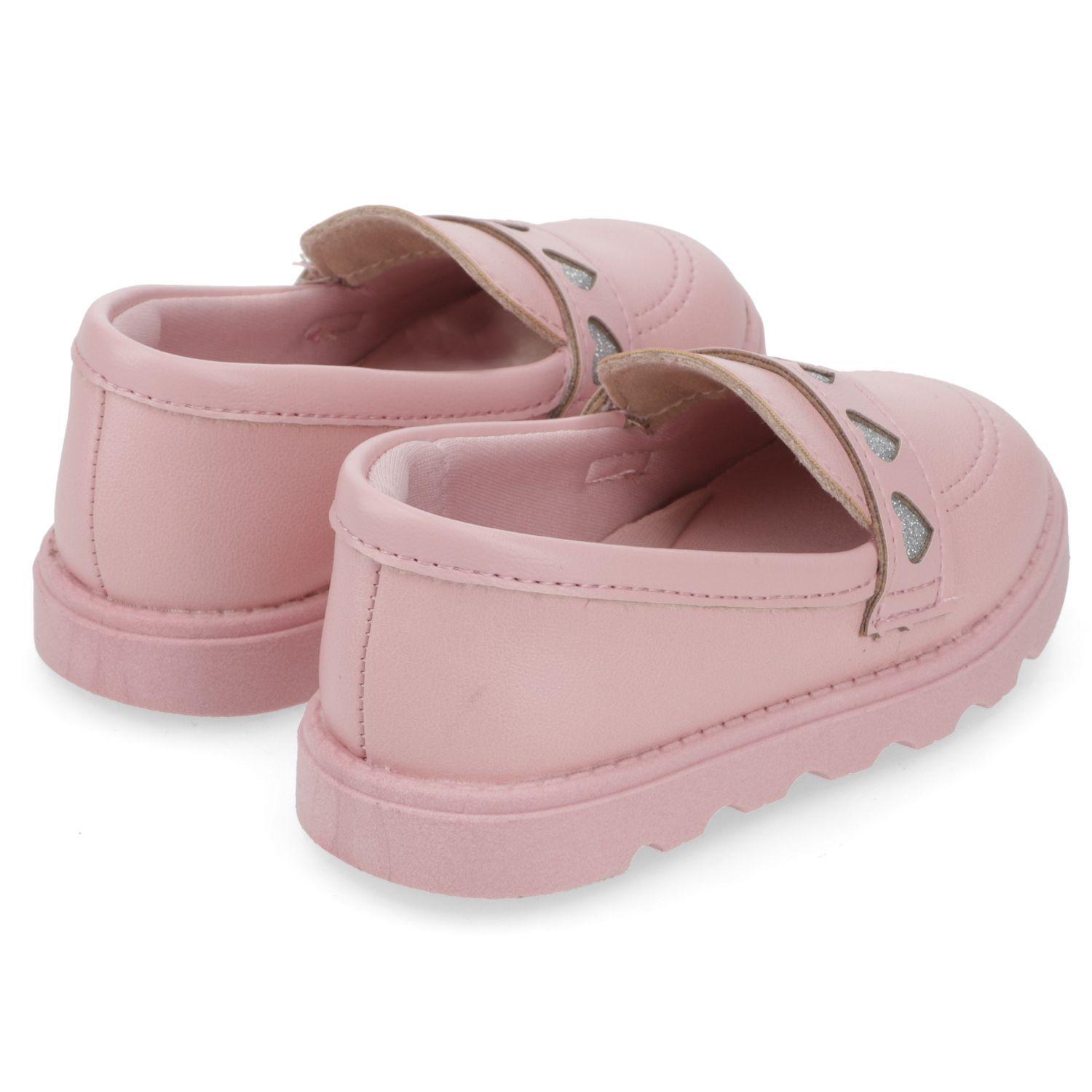 Zapatillas Mocasín Rosado con Corazones Plateados Molekinha-4