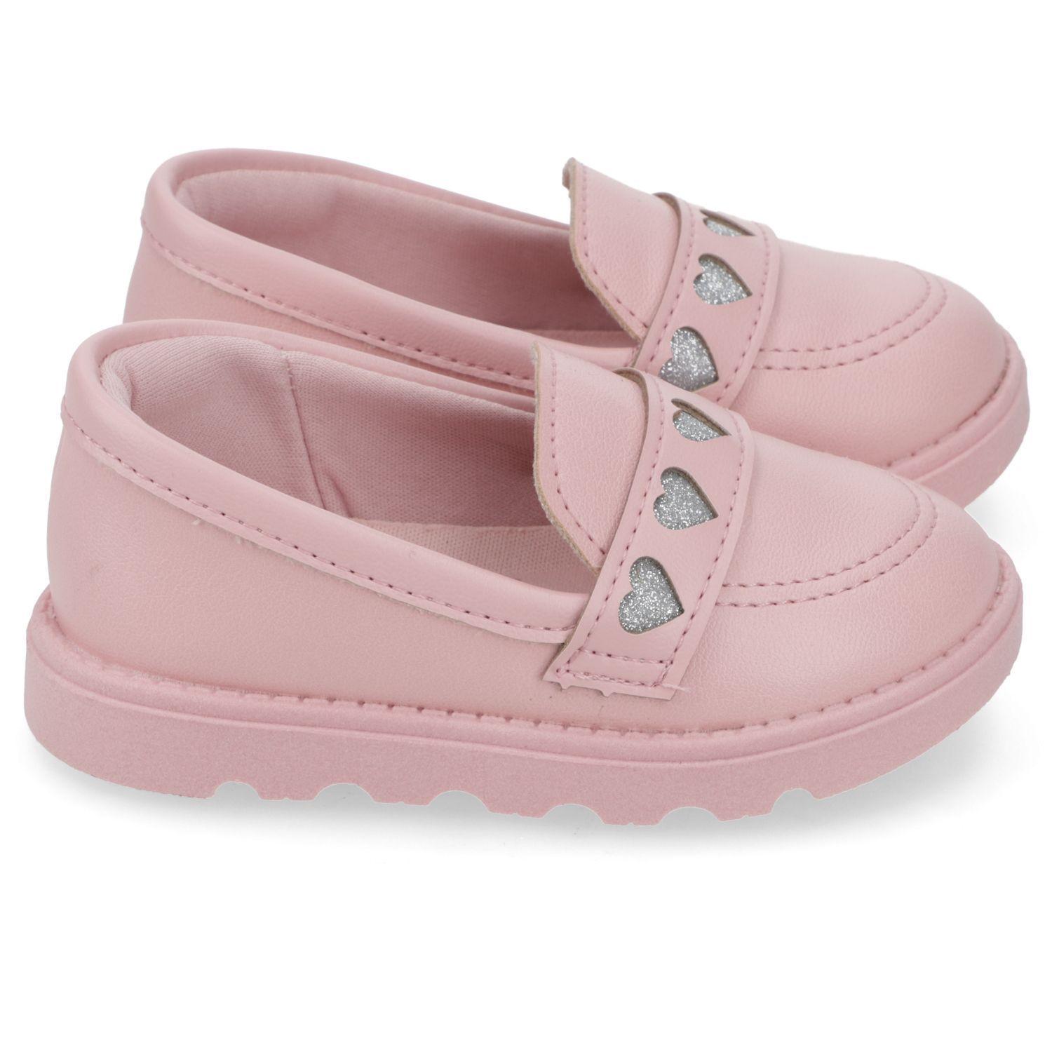 Zapatillas Mocasín Rosado con Corazones Plateados Molekinha-1