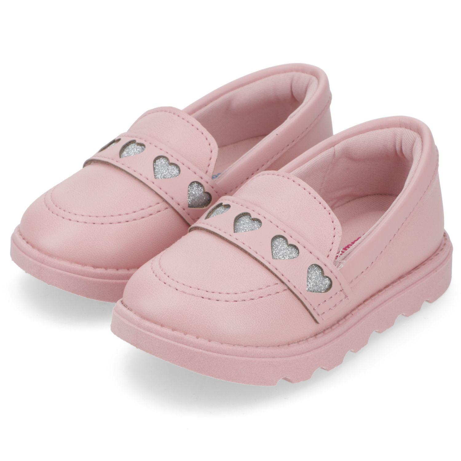 Zapatillas Mocasín Rosado con Corazones Plateados Molekinha-2