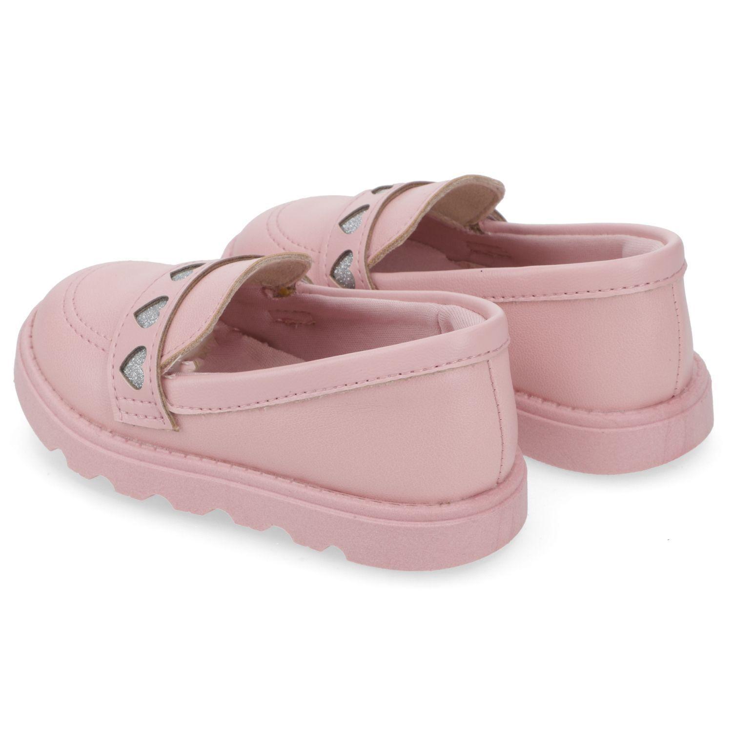 Zapatillas Mocasín Rosado con Corazones Plateados Molekinha-3