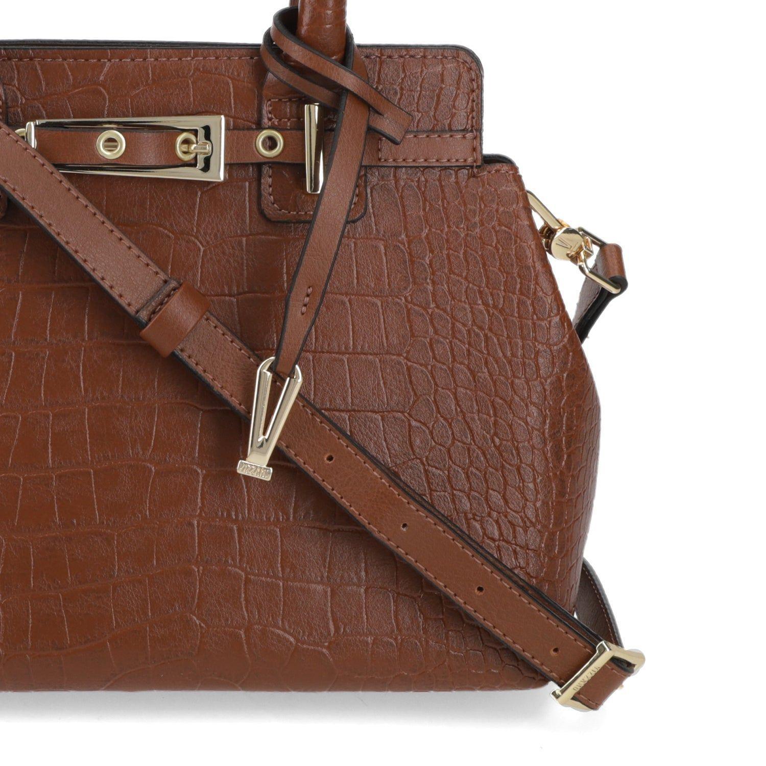 Cartera Tote Café Vizzano con Textura Croco y Correa Ajustable-4