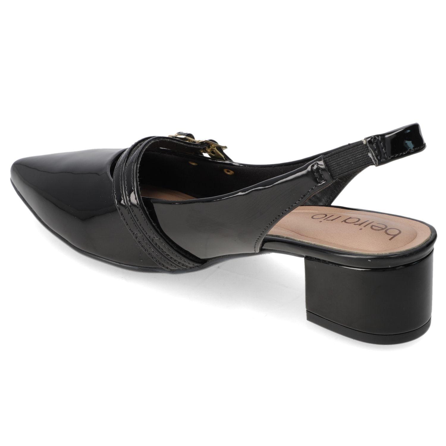 Stiletto Beira Rio Negro Taco 5 Cm Efecto Cuero  Negro Verniz Premium-3
