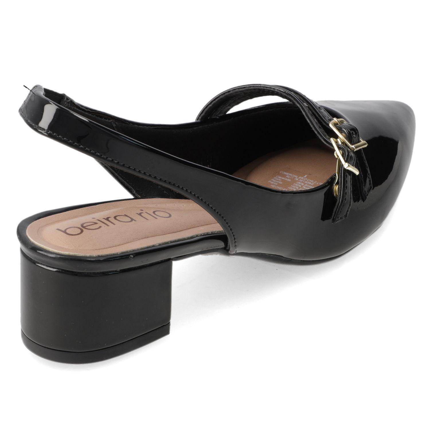 Stiletto Beira Rio Negro Taco 5 Cm Efecto Cuero  Negro Verniz Premium-4
