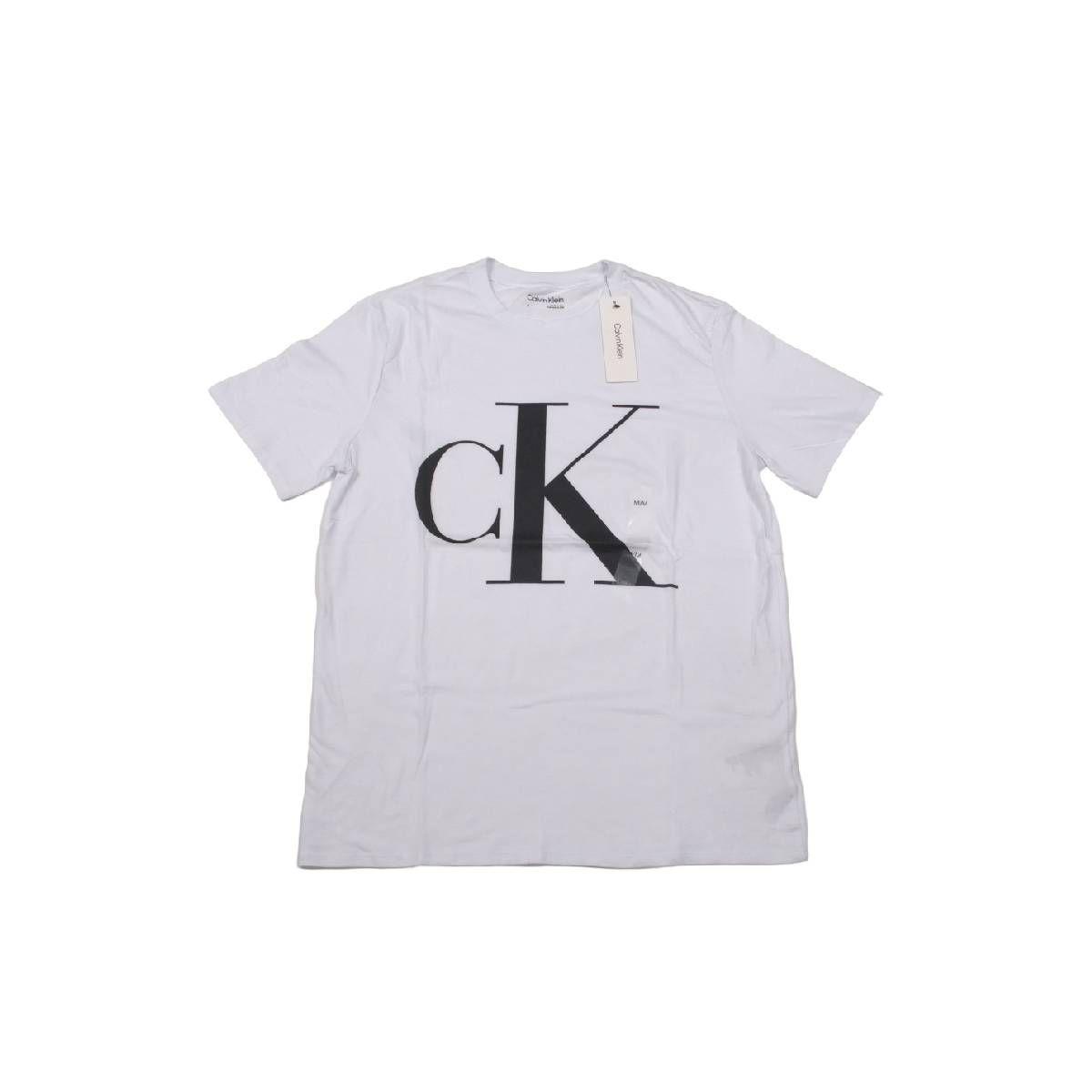 Polera Hombre Calvin Klein Blanca Letras Negras Talla M-0