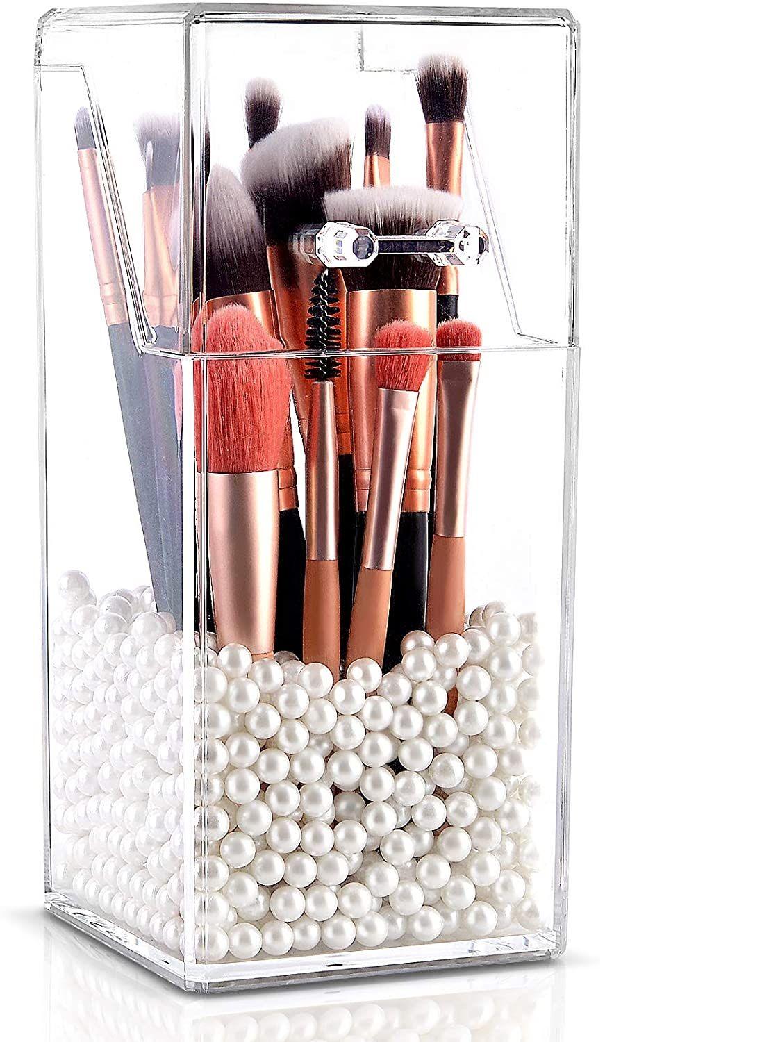 Organizador p brochas de maquillaje Perlas Blancas Acrilico-0