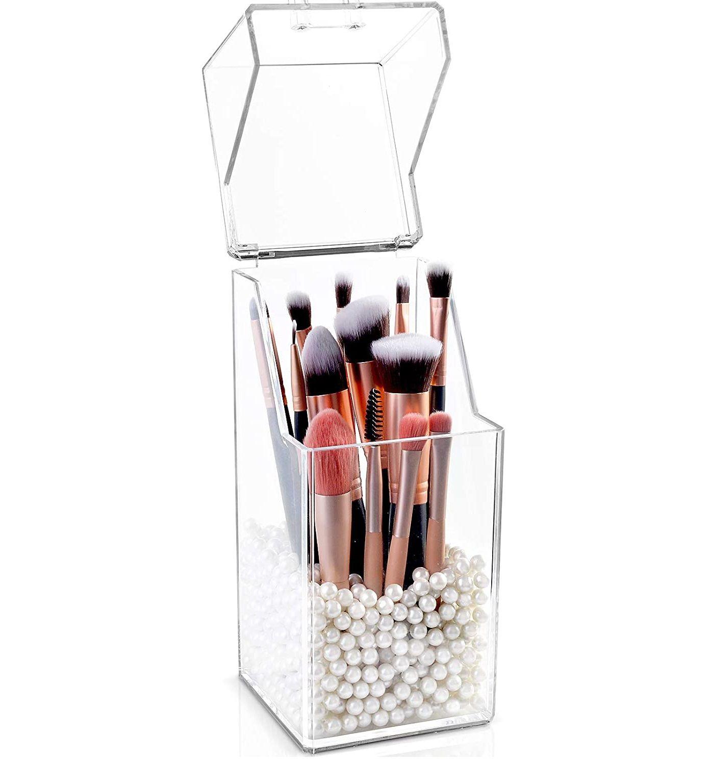 Organizador p brochas de maquillaje Perlas Blancas Acrilico-1