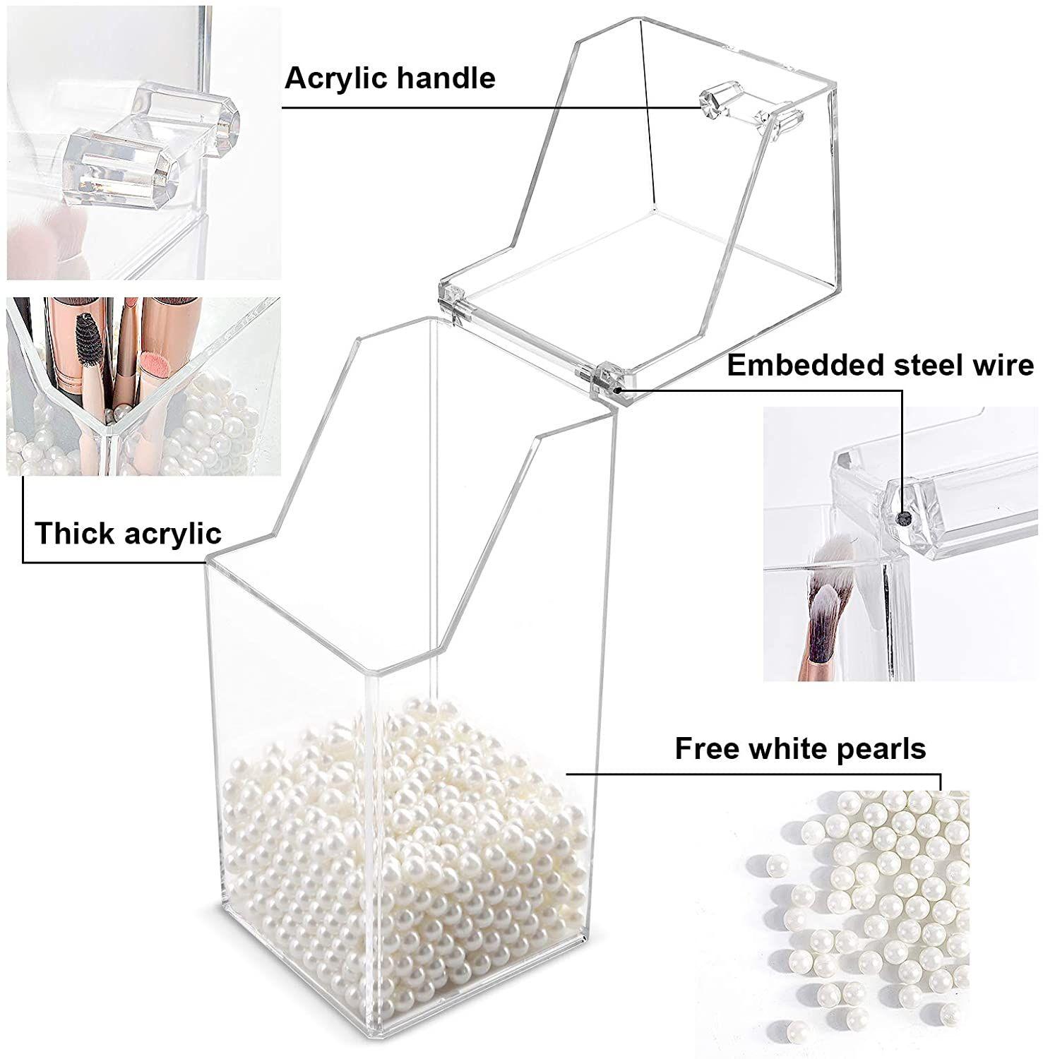 Organizador p brochas de maquillaje Perlas Blancas Acrilico-4