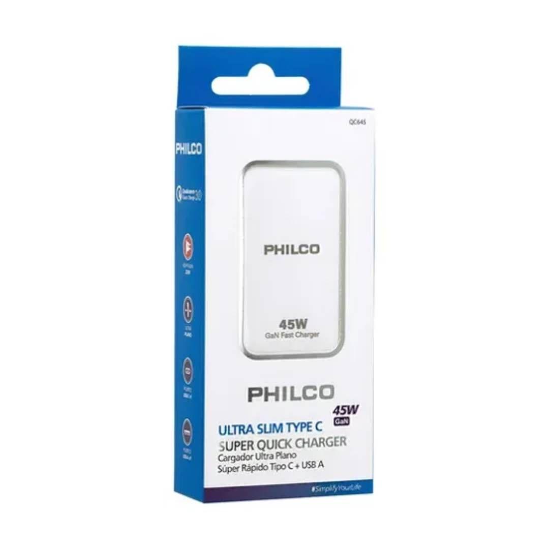 Cargador Rapido Philco QC645 USB-C, USB-A 45W Blanco-2