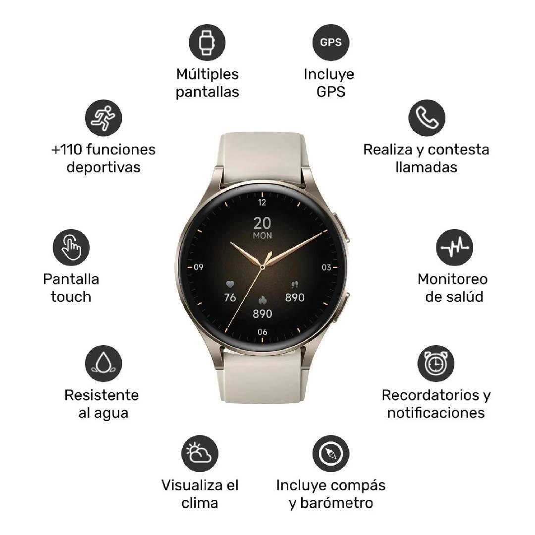 Reloj Smartwatch Lhotse Vibe 05 GPS Cream 42mm-1