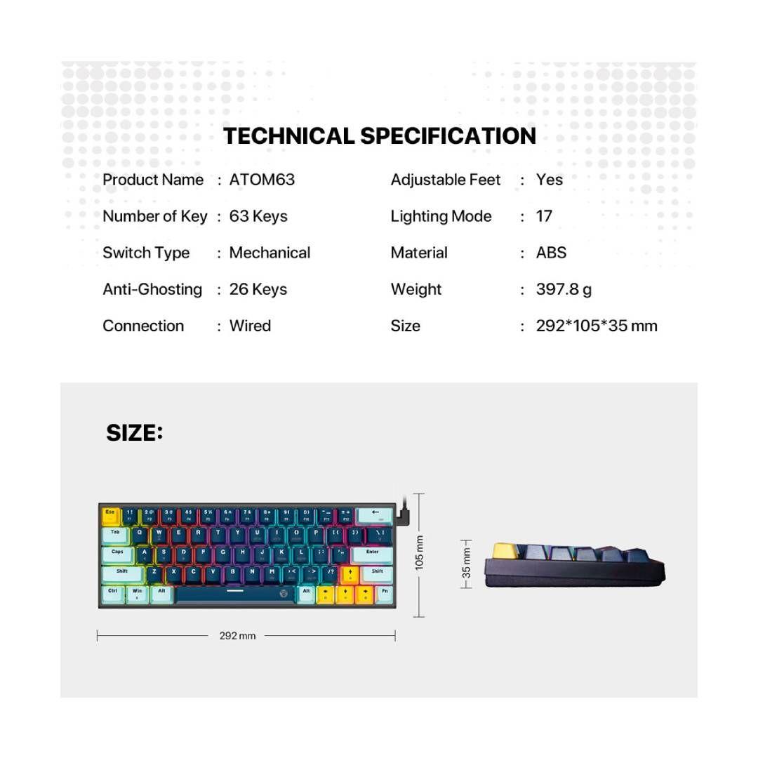 Teclado Fantech MK874V2 ATOM63 RGB NAVY Switch Taro 60%-4