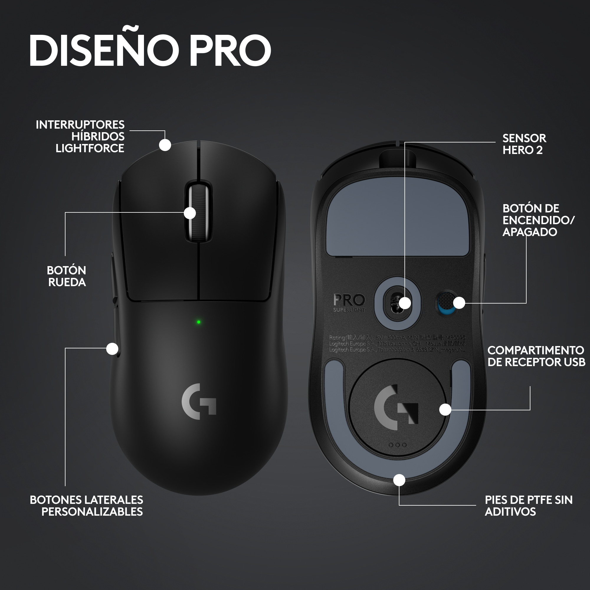 Mouse Gamer Logitech Pro X Superlight 2 Lightspeed Negro-4