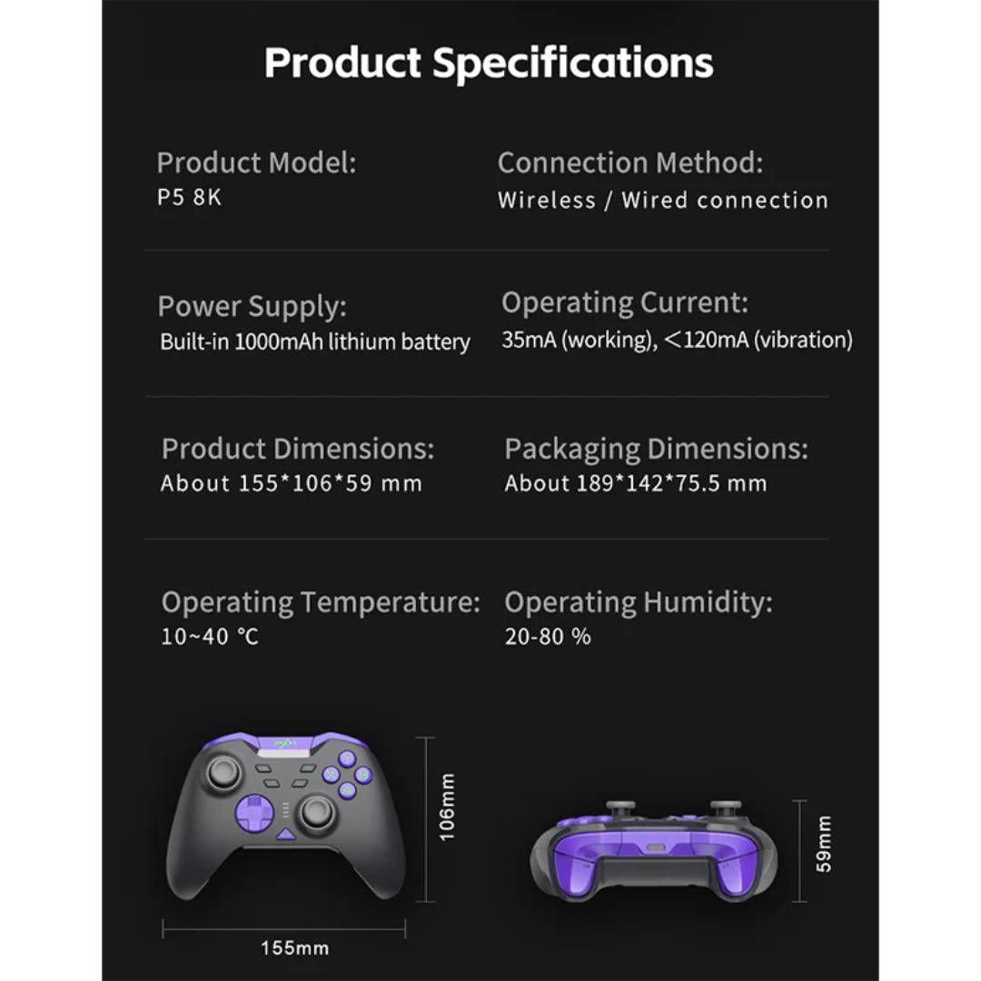 Joystick Inalambrico PXN P5 8K para PC, Switch, Negro-3