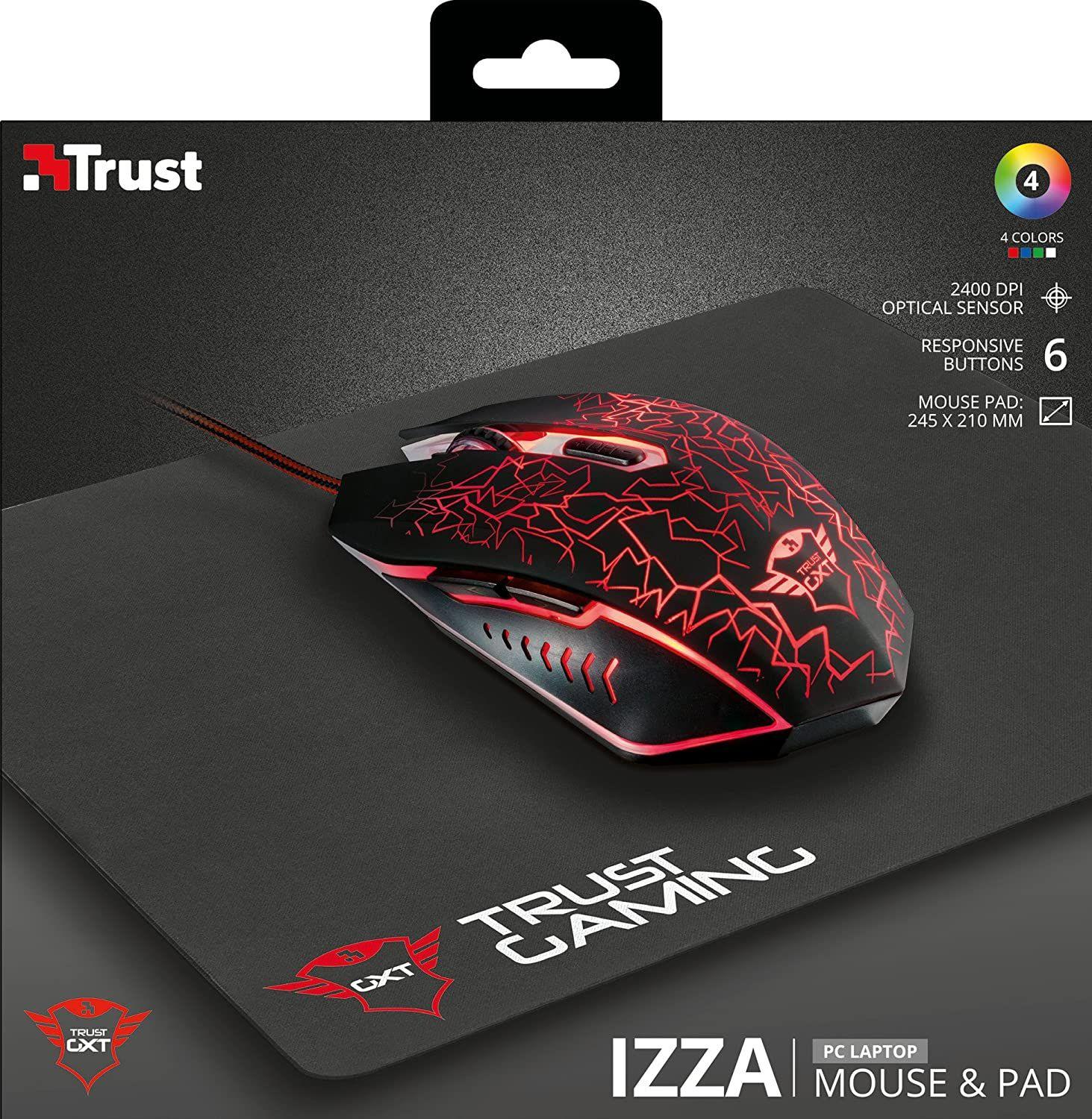 Pack Mouse y Mousepad Trust GXT 783 IZZA Negro-4