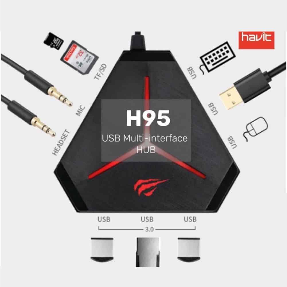 Hub USB Gamer Gamenote H95 USB 3.0 Lector Tarjeta Jack 3.5-1