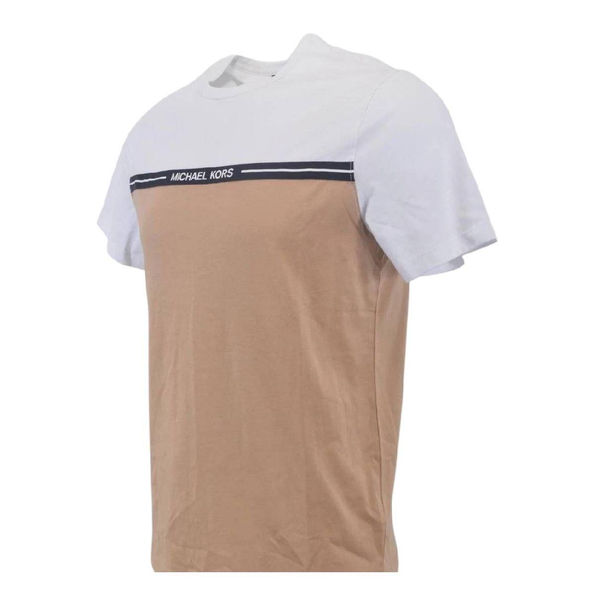 Polera MK Blanca/beige Cuello Redondo Linea Negra Talla L-1