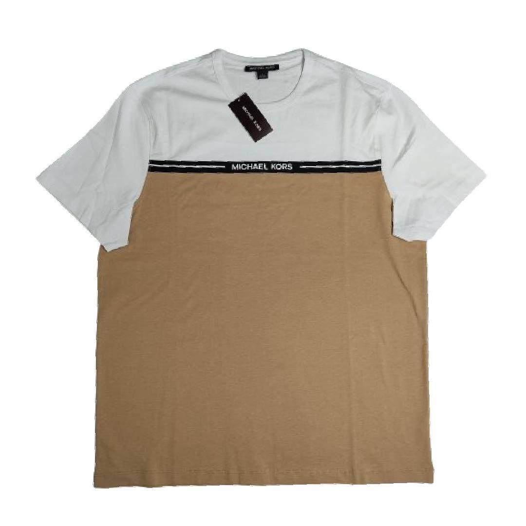 Polera MK Blanca/beige Cuello Redondo Linea Negra Talla L-3
