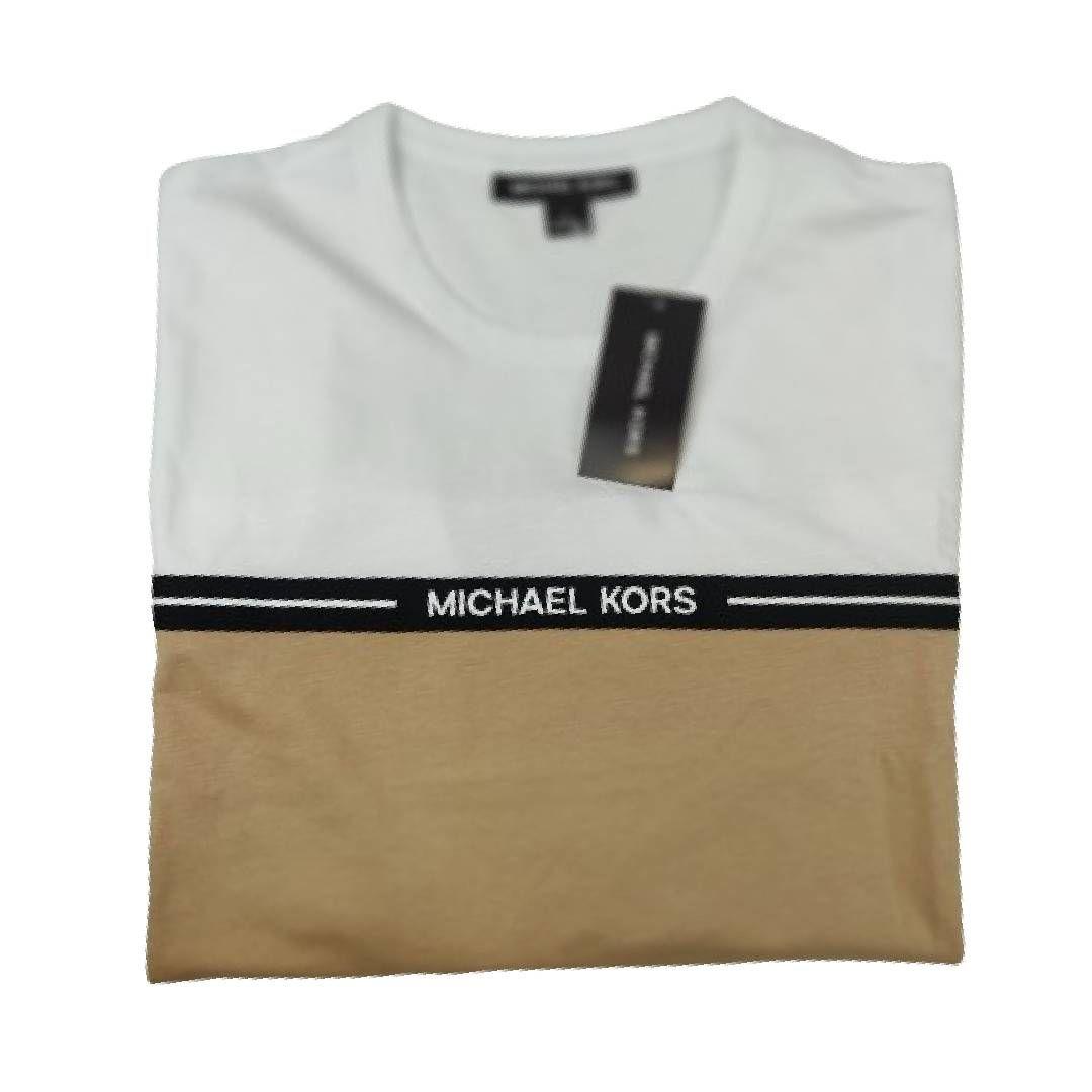 Polera MK Blanca/beige Cuello Redondo Linea Negra Talla L-4