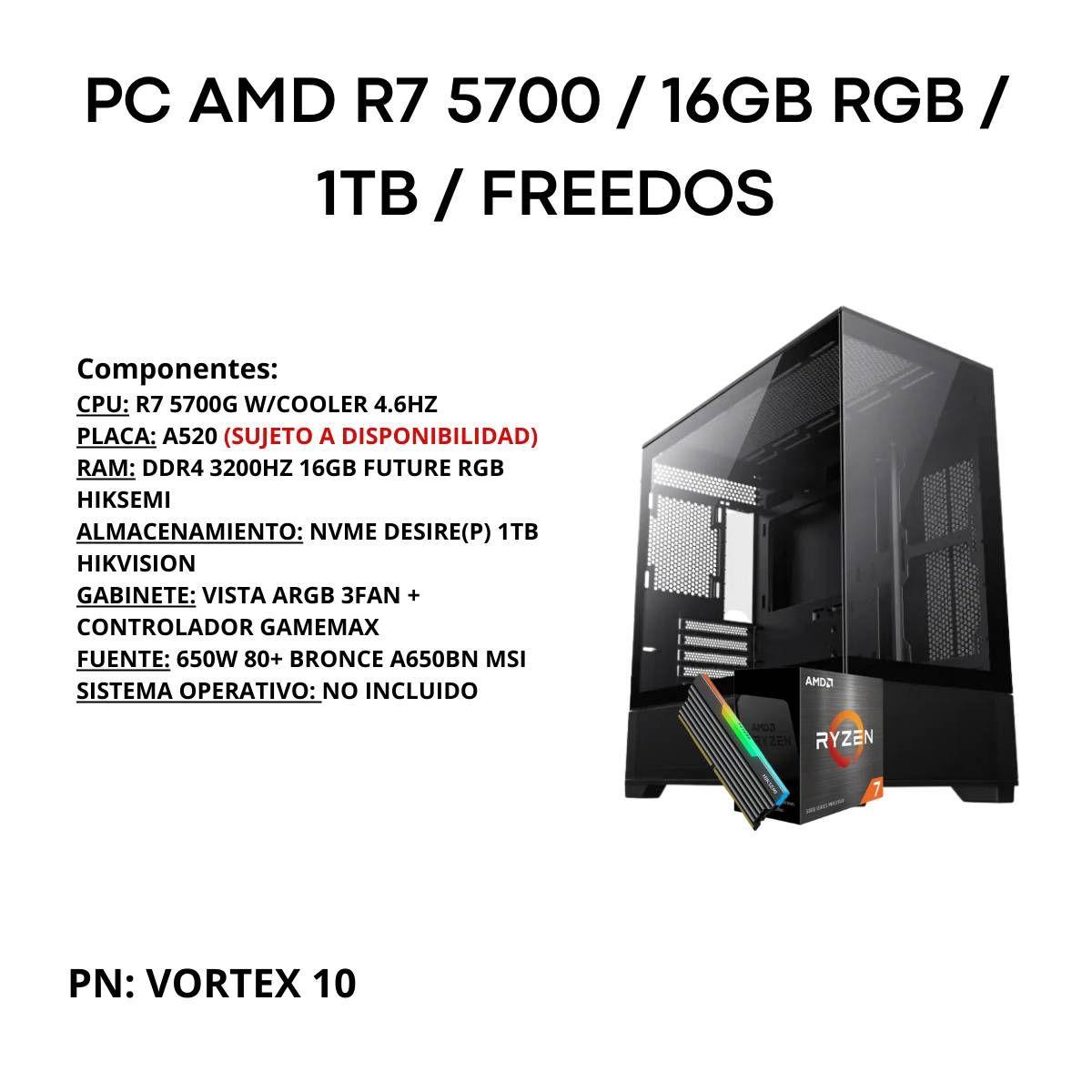 PC Gamer Vortex 10: R7 5700G/ 16GB RGB/ 1TB NVMe-1