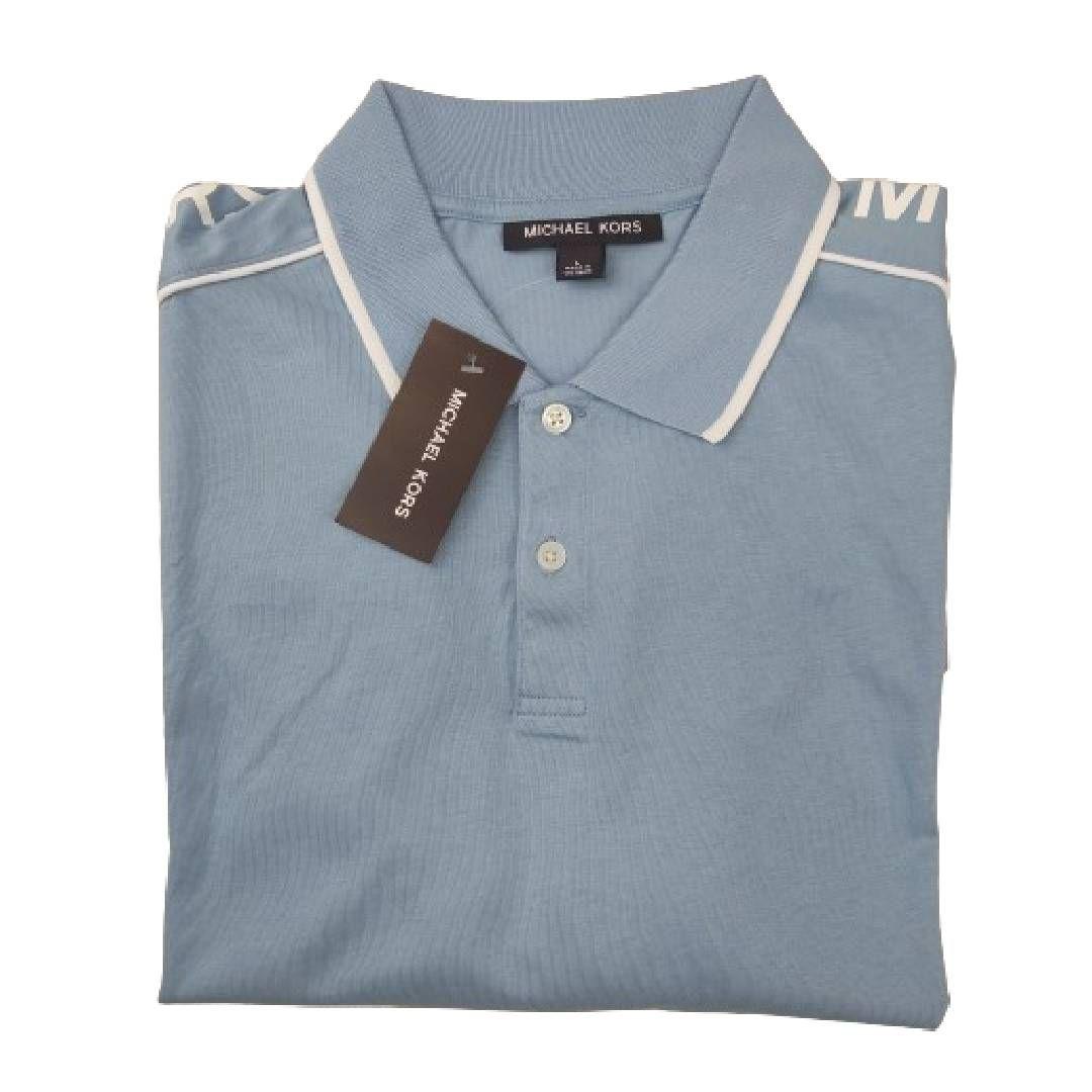 Polera MK Celeste Claro Con Cuello Linea Blanca Talla L-2