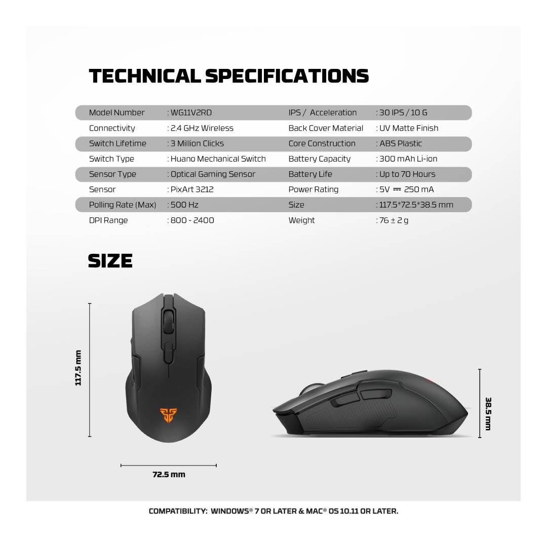 Mouse Inalámbrico Fantech WG11V2RD Cruiser II Black-7
