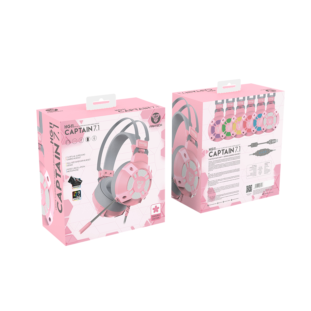 Audífonos Gamer Rosado Fantech Captain hg11 Sakura Edition-1