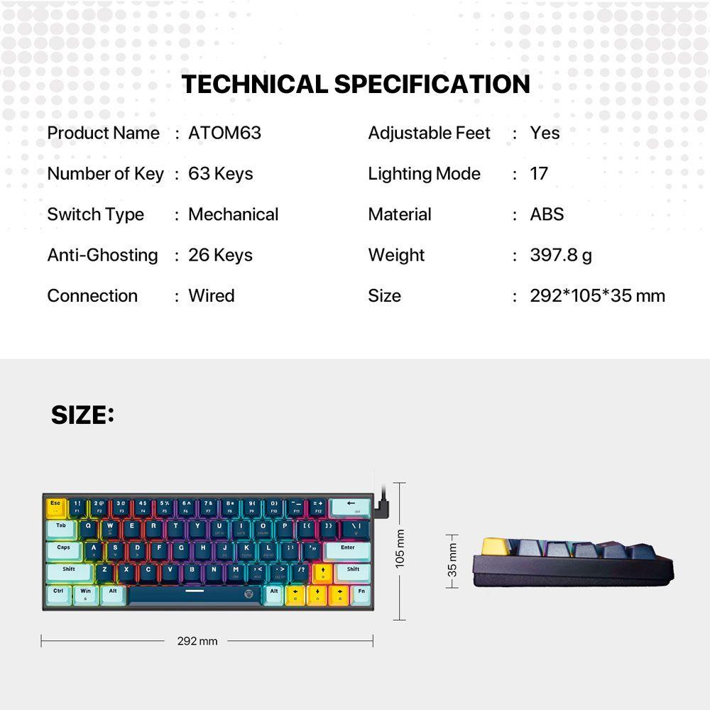 Teclado Fantech MK874V2 ATOM63 MIZU Navy (Switch Blue)-9