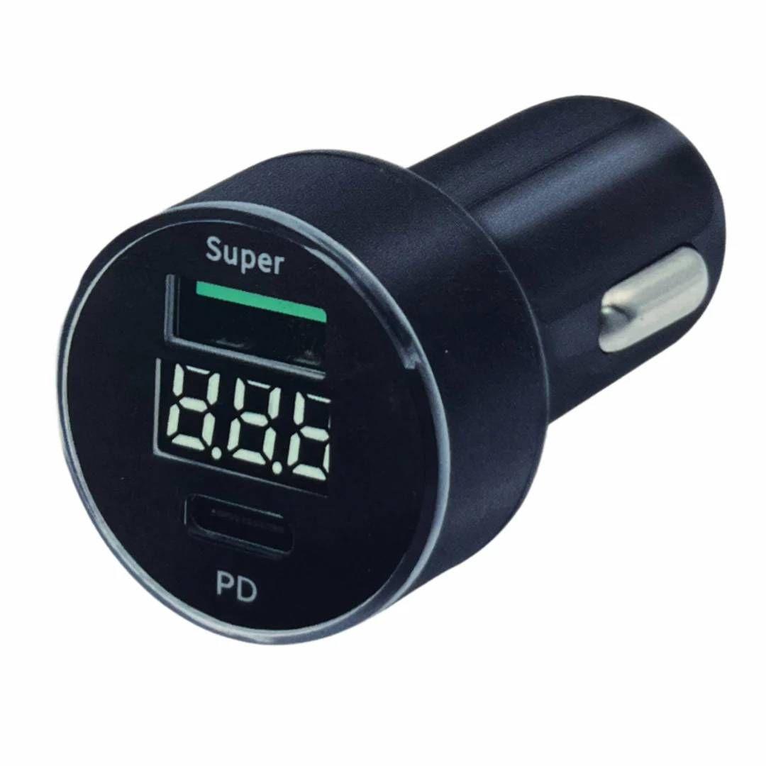 Cargador de Auto Philco USB 3.0 + USB C Pantalla Led-1