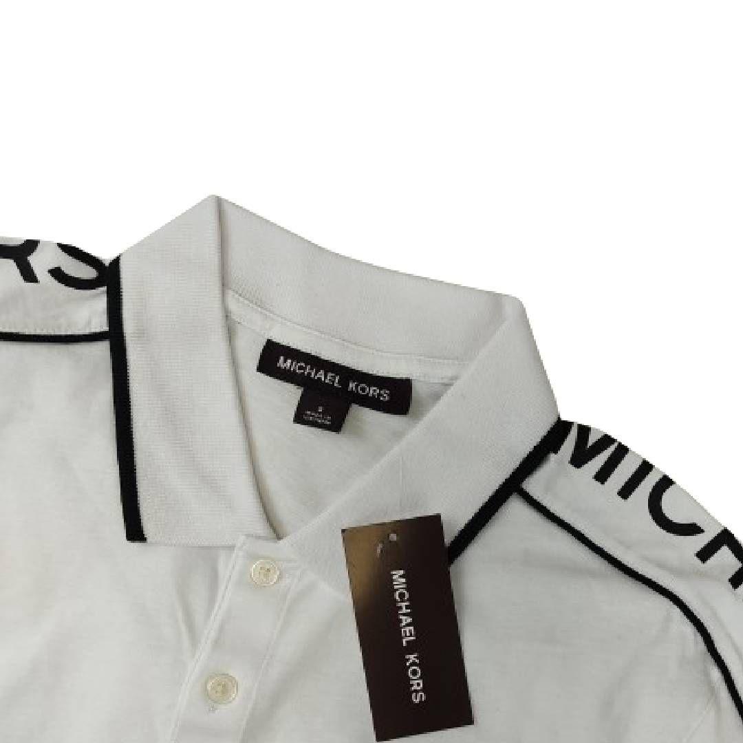 Polera MK Blanca Claro Con Cuello Linea Azul Talla L-3