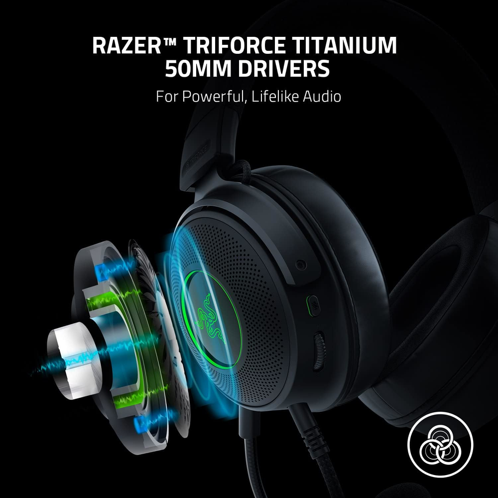 Audifono Gamer Razer Kraken V3 Negro 50mm Cable-2